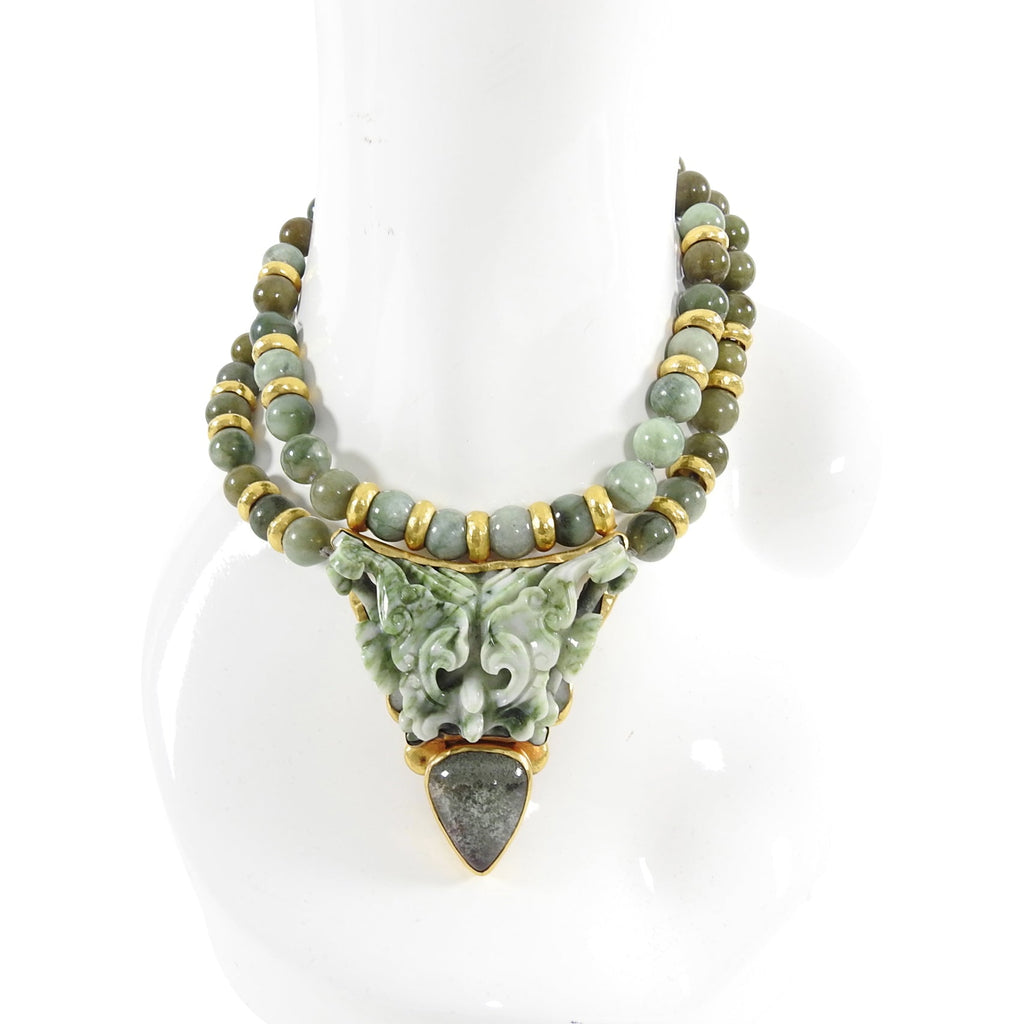 Eileen Coyne 22k Gold and Carved Jade Bead Pendant Necklace