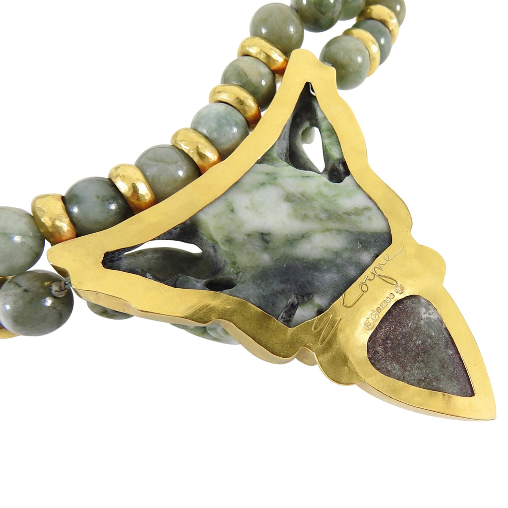 Eileen Coyne 22k Gold and Carved Jade Bead Pendant Necklace