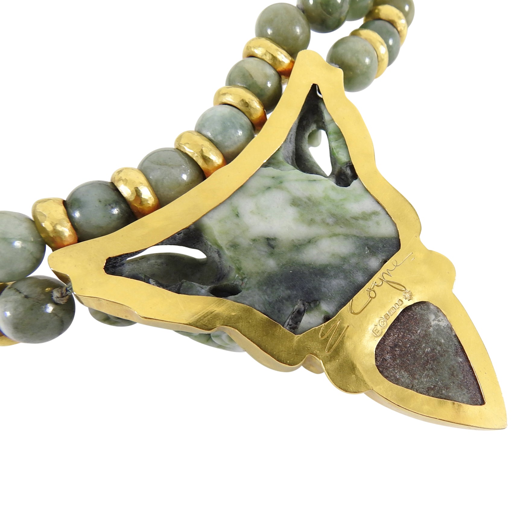 Eileen Coyne 22k Gold and Carved Jade Bead Pendant Necklace