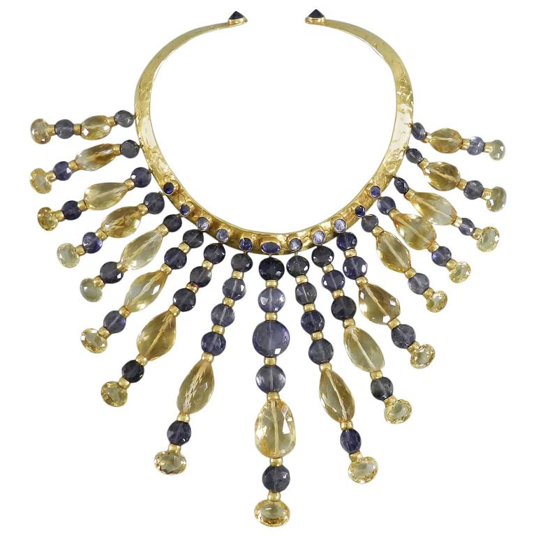 Eileen Coyne Tourmaline Hammered 22k Gold Fringe Necklace