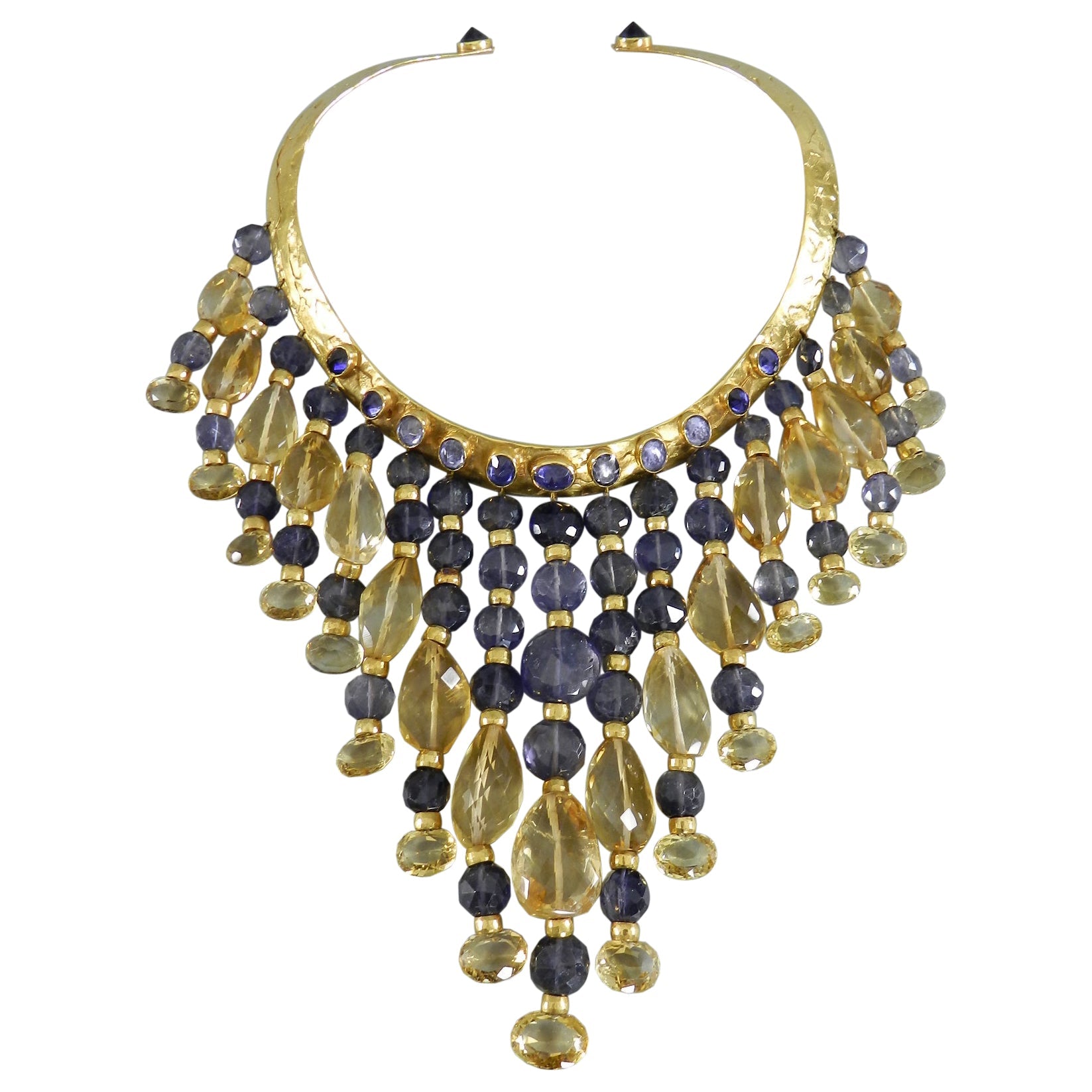 Eileen Coyne Tourmaline Hammered 22k Gold Fringe Necklace