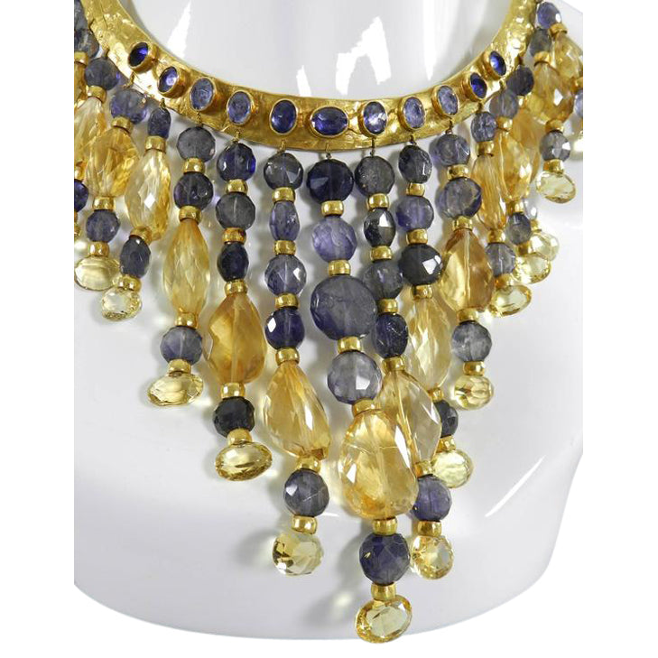 Eileen Coyne Tourmaline Hammered 22k Gold Fringe Necklace