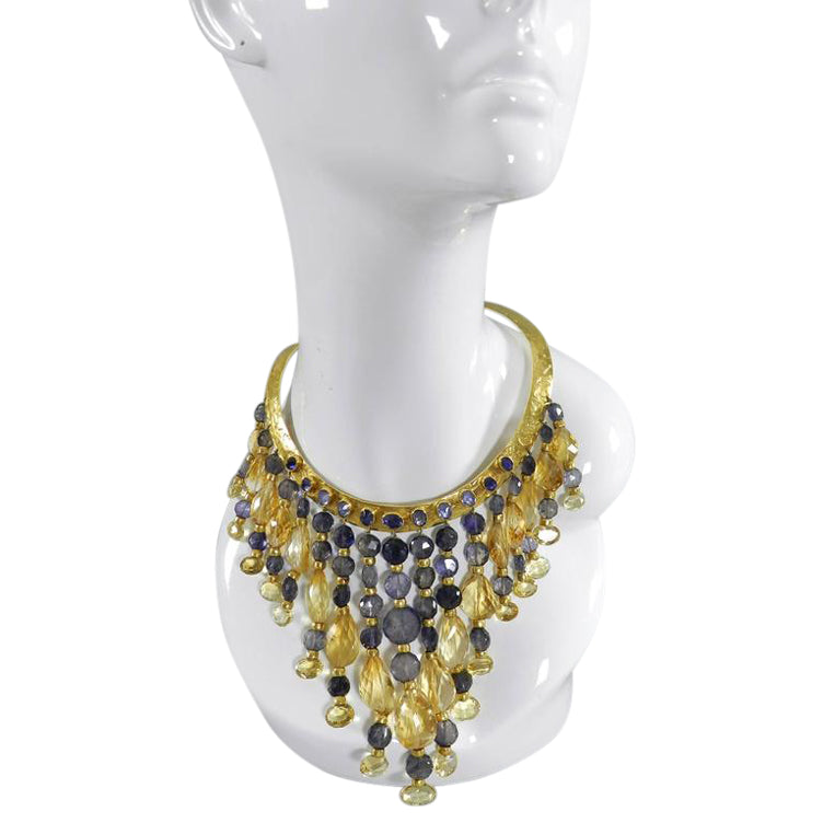 Eileen Coyne Tourmaline Hammered 22k Gold Fringe Necklace