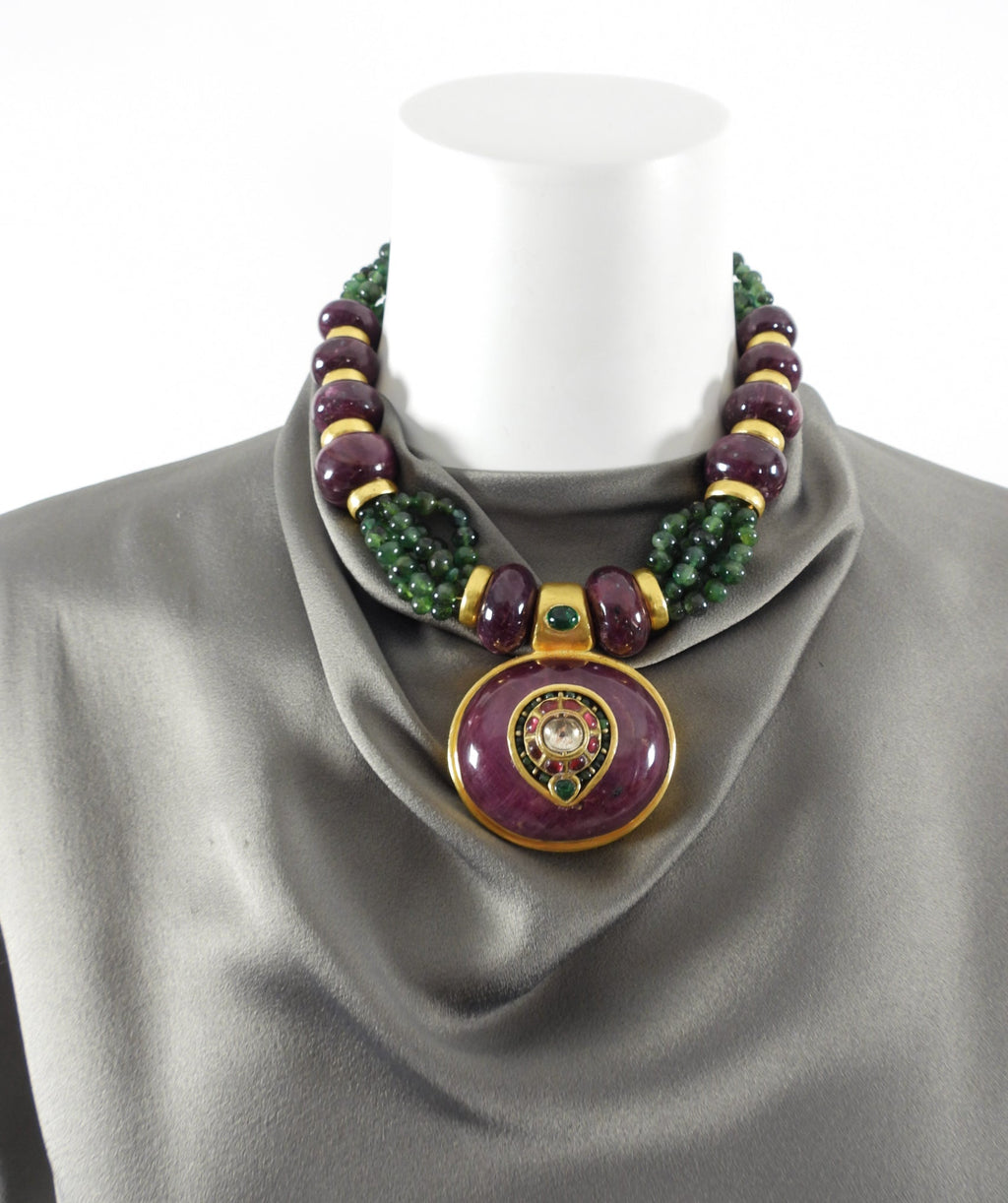 Eileen Coyne 22k Gold, Raw Ruby, Green Tourmaline Necklace Set