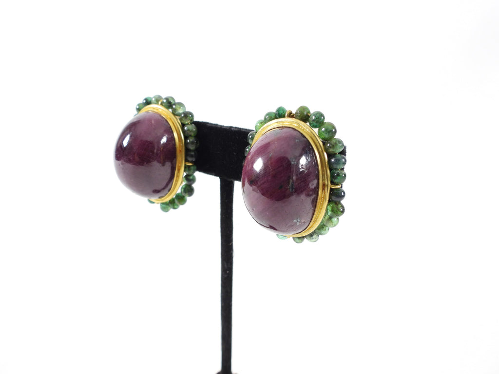 Eileen Coyne 22k Gold, Raw Ruby, Green Tourmaline Necklace Set