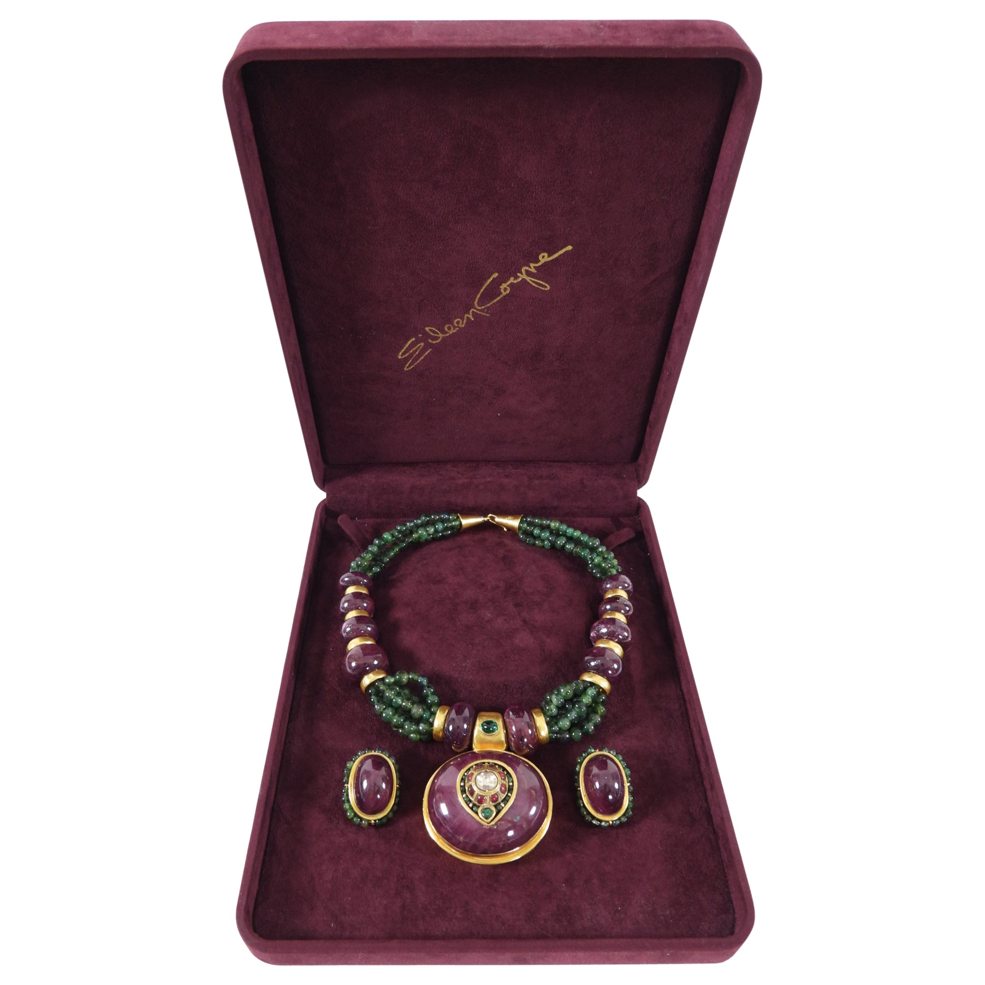 Eileen Coyne 22k Gold, Raw Ruby, Green Tourmaline Necklace Set