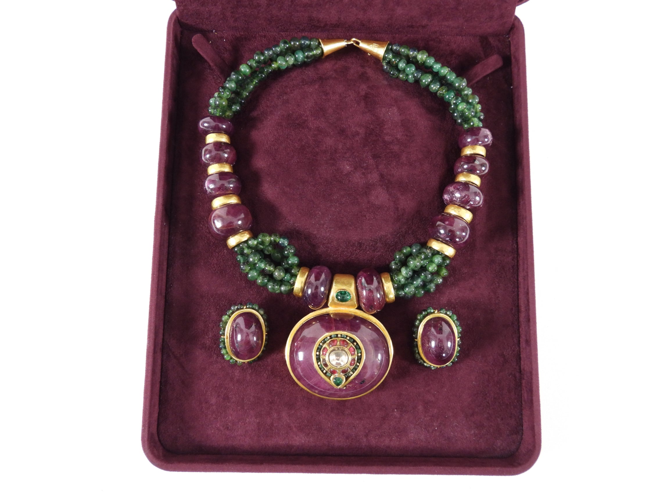 Eileen Coyne 22k Gold, Raw Ruby, Green Tourmaline Necklace Set
