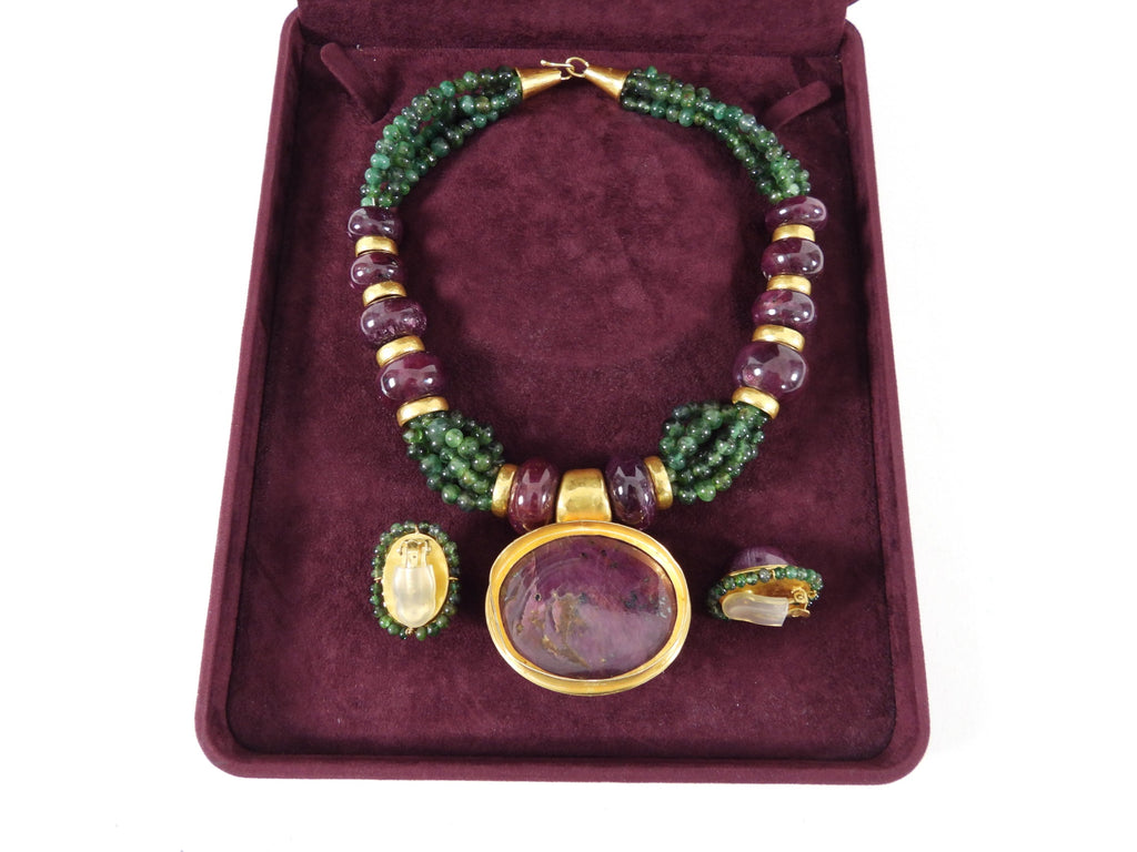 Eileen Coyne 22k Gold, Raw Ruby, Green Tourmaline Necklace Set