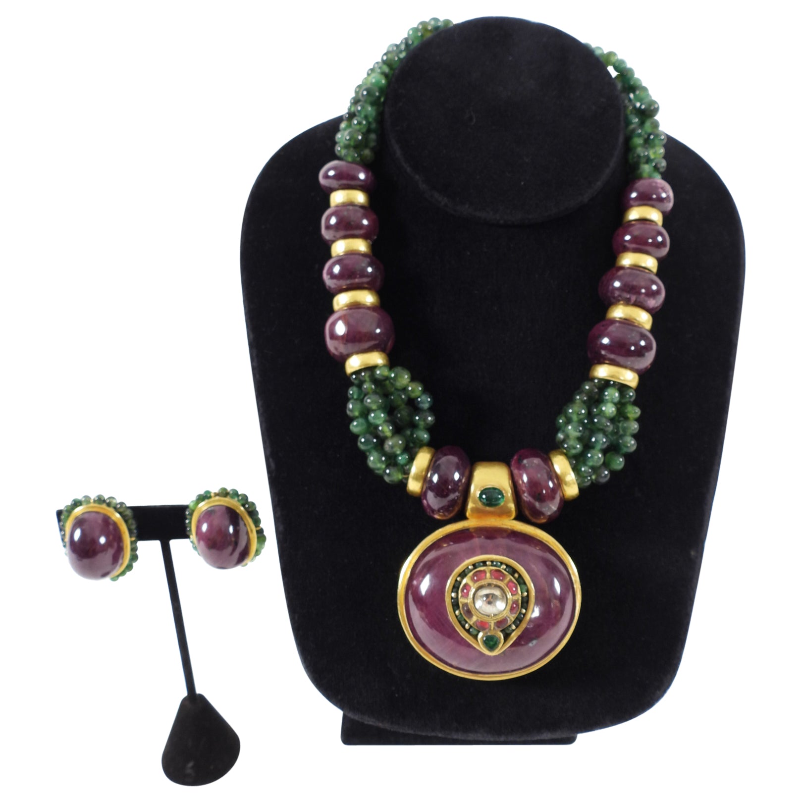 Eileen Coyne 22k Gold, Raw Ruby, Green Tourmaline Necklace Set