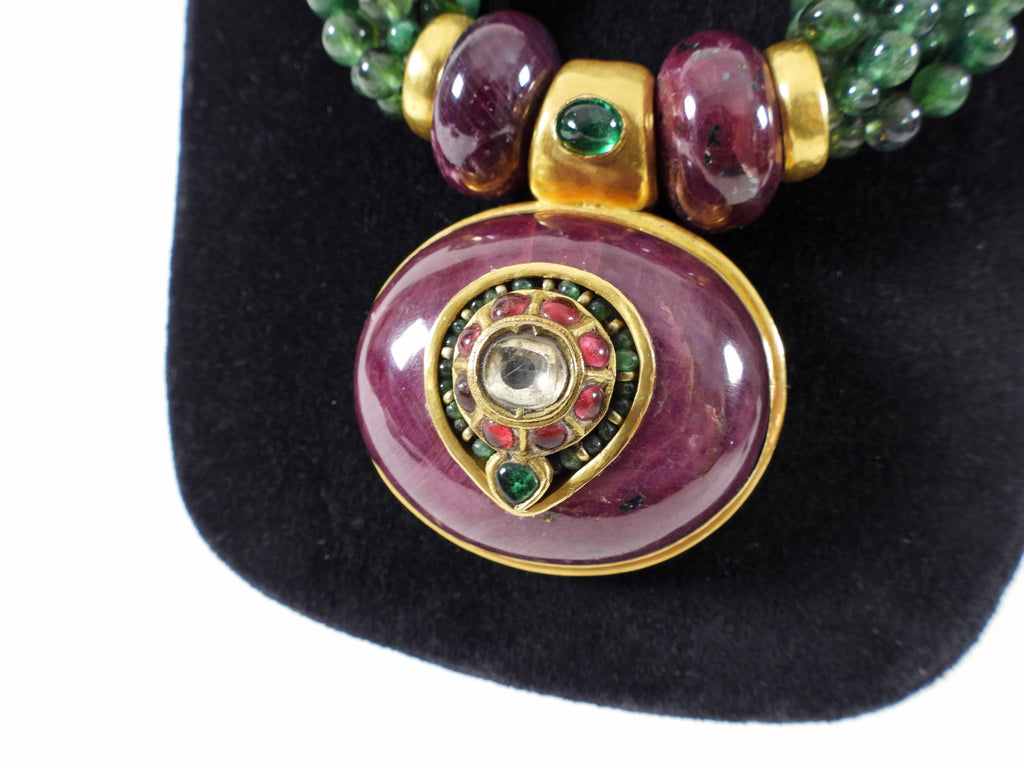 Eileen Coyne 22k Gold, Raw Ruby, Green Tourmaline Necklace Set