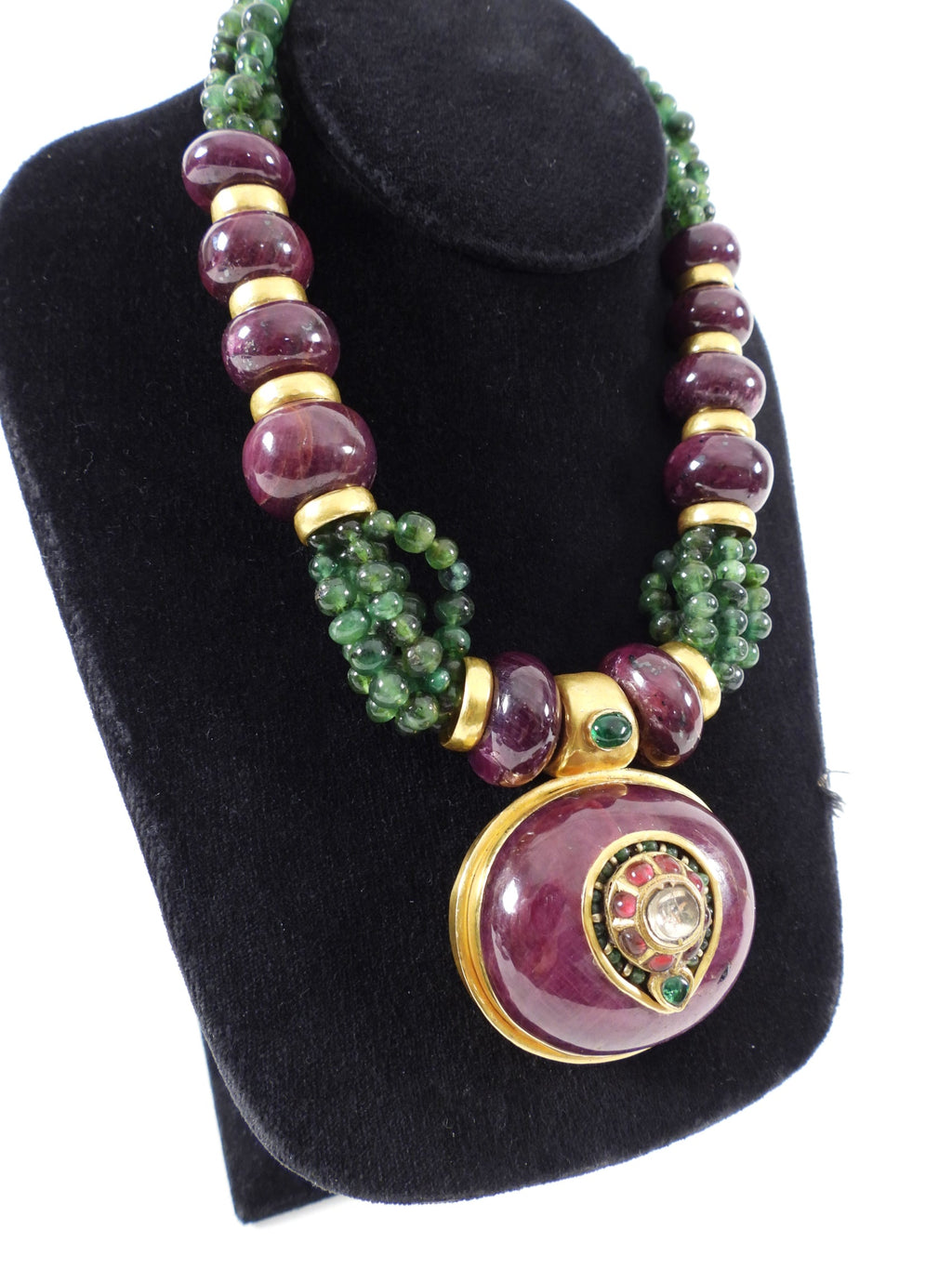 Eileen Coyne 22k Gold, Raw Ruby, Green Tourmaline Necklace Set