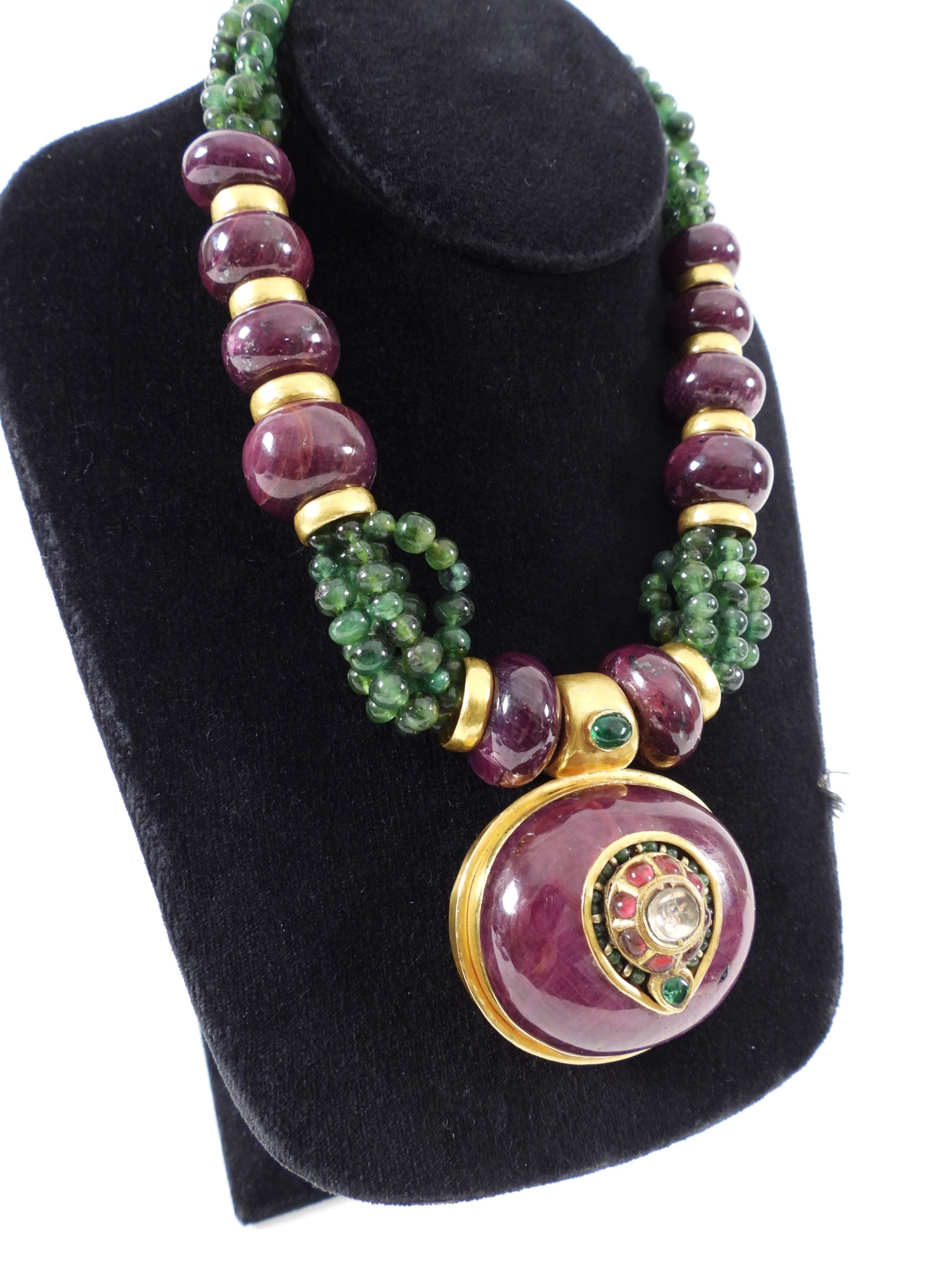 Eileen Coyne 22k Gold, Raw Ruby, Green Tourmaline Necklace Set