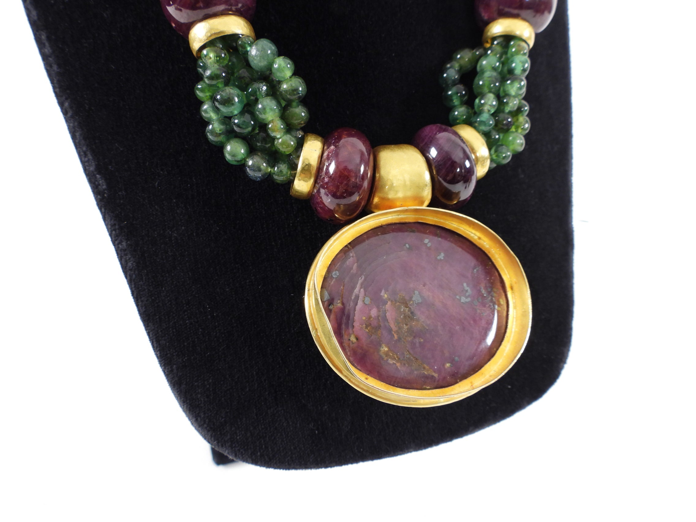 Eileen Coyne 22k Gold, Raw Ruby, Green Tourmaline Necklace Set