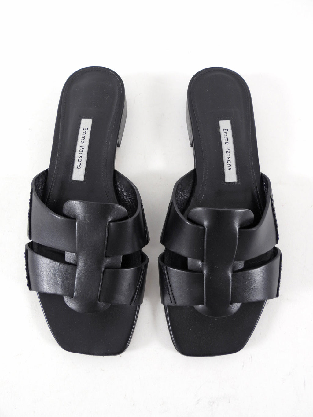 Emme Parsons Black Leather Woven Flat Sandals - 37