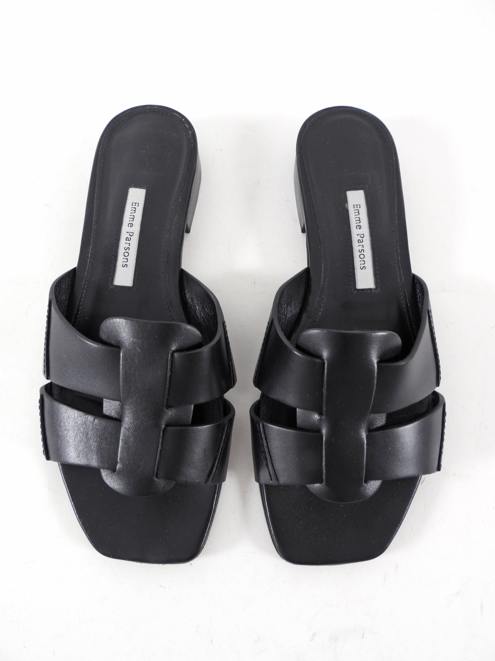 Emme Parsons Black Leather Woven Flat Sandals - 37