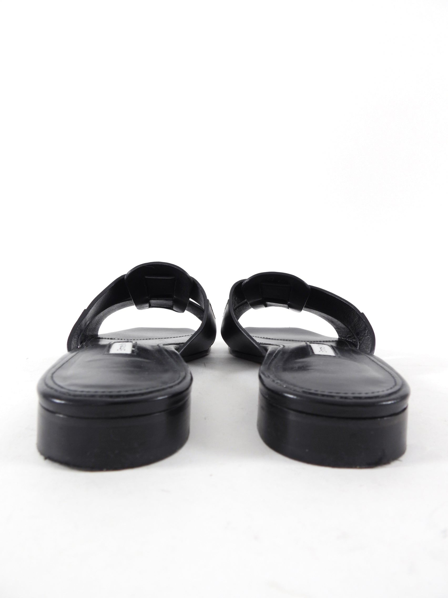 Emme Parsons Black Leather Woven Flat Sandals - 37
