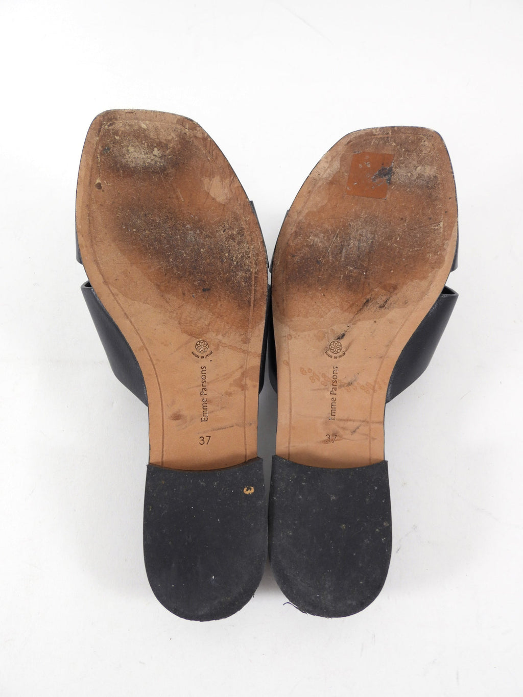 Emme Parsons Black Leather Woven Flat Sandals - 37