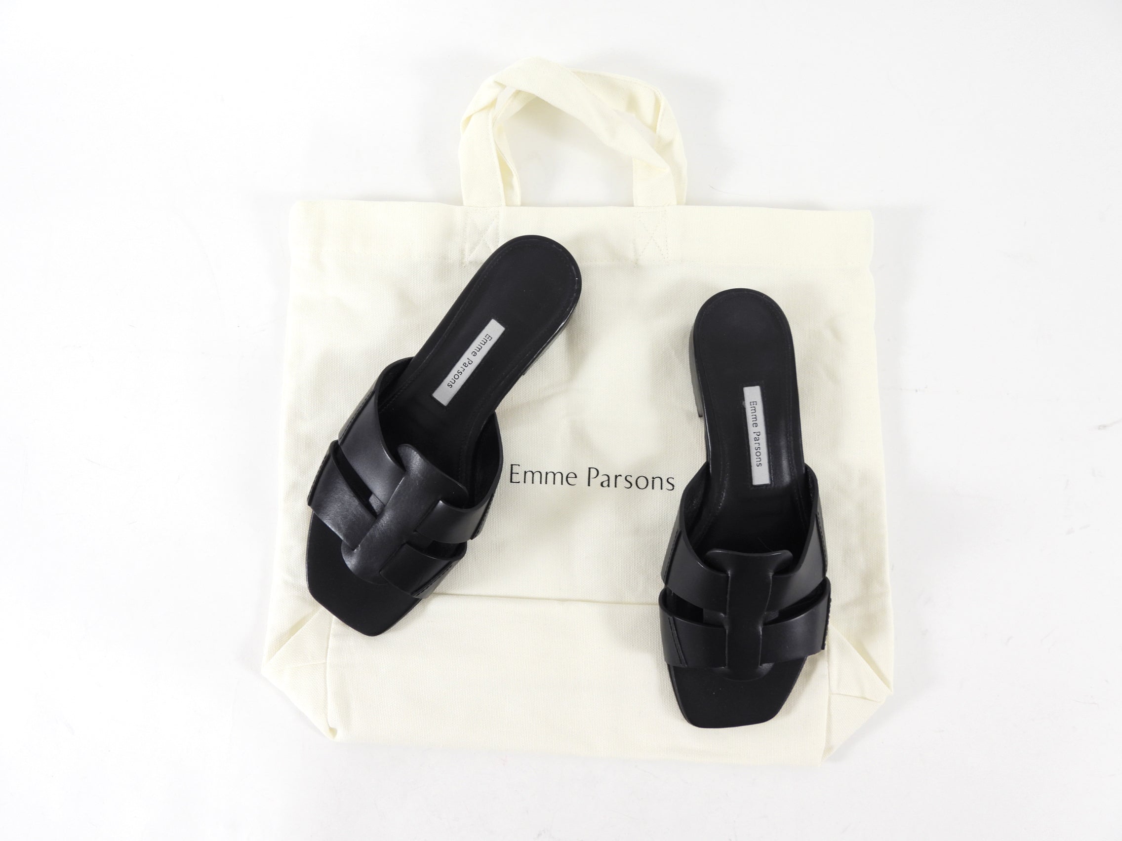 Emme Parsons Black Leather Woven Flat Sandals - 37
