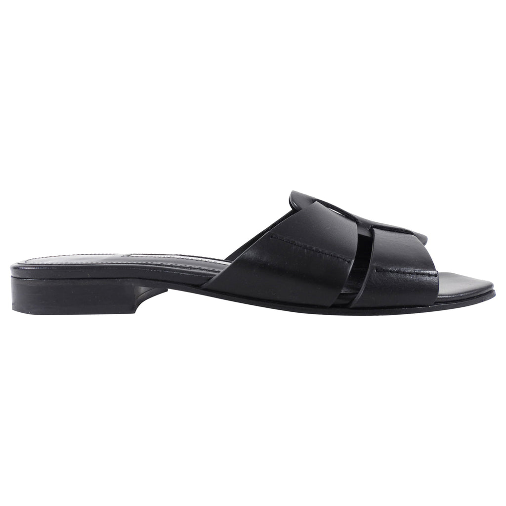Emme Parsons Black Leather Woven Flat Sandals - 37