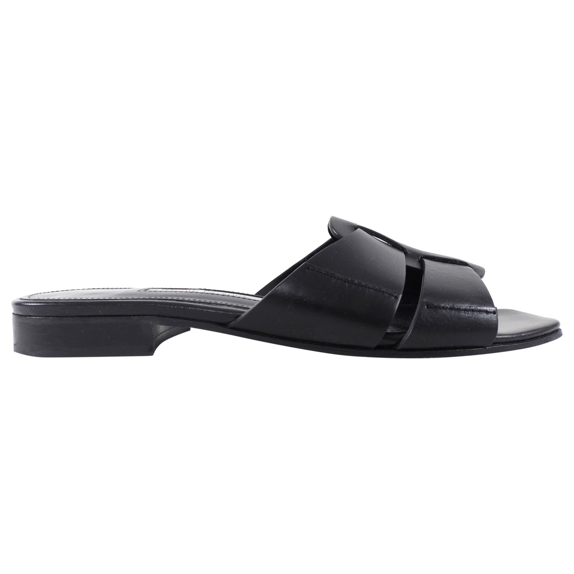 Emme Parsons Black Leather Woven Flat Sandals - 37