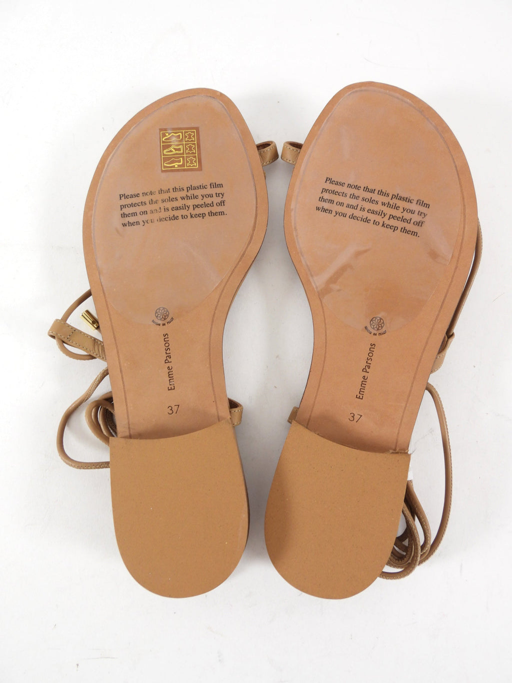 Emme Parsons Tan Leather Flat Tie Sandals - 37