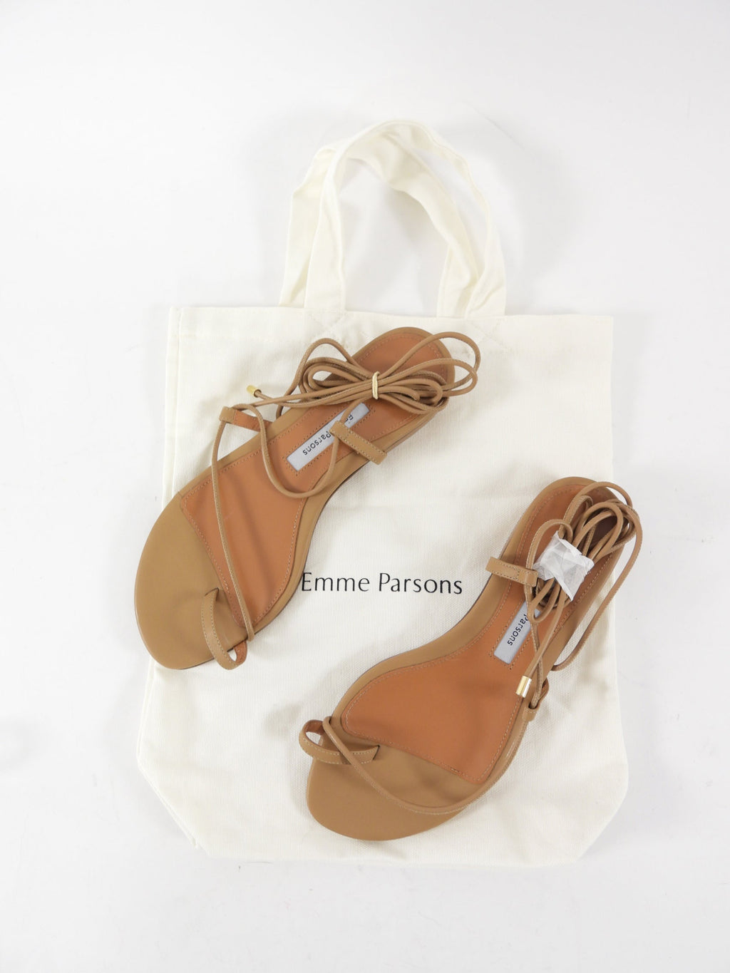 Emme Parsons Tan Leather Flat Tie Sandals - 37
