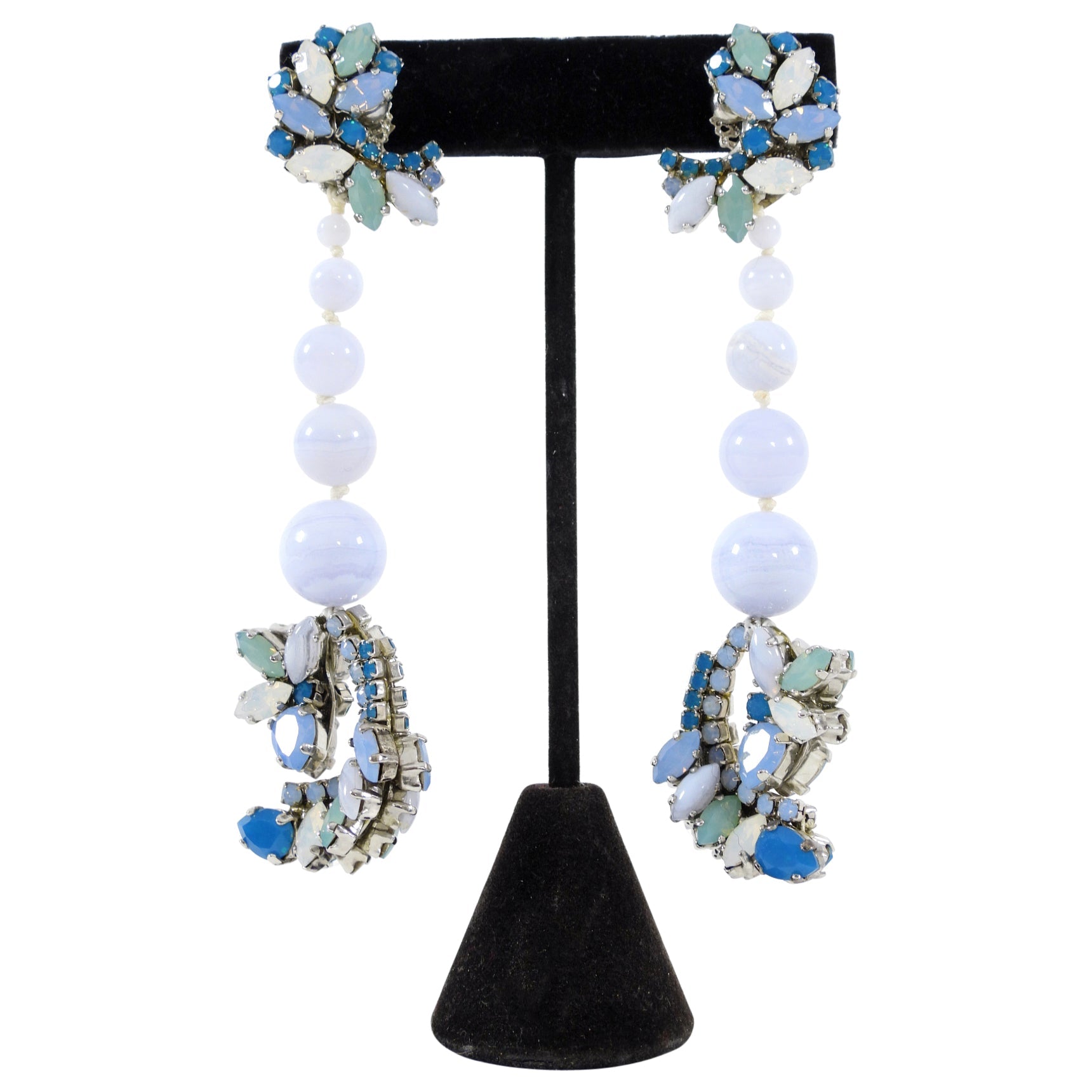 Ericson Beamon Blue Rhinestone Bead Long Earrings
