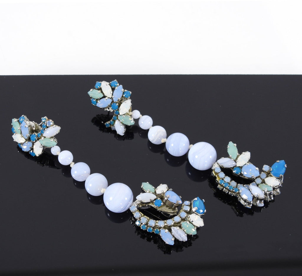Ericson Beamon Blue Rhinestone Bead Long Earrings