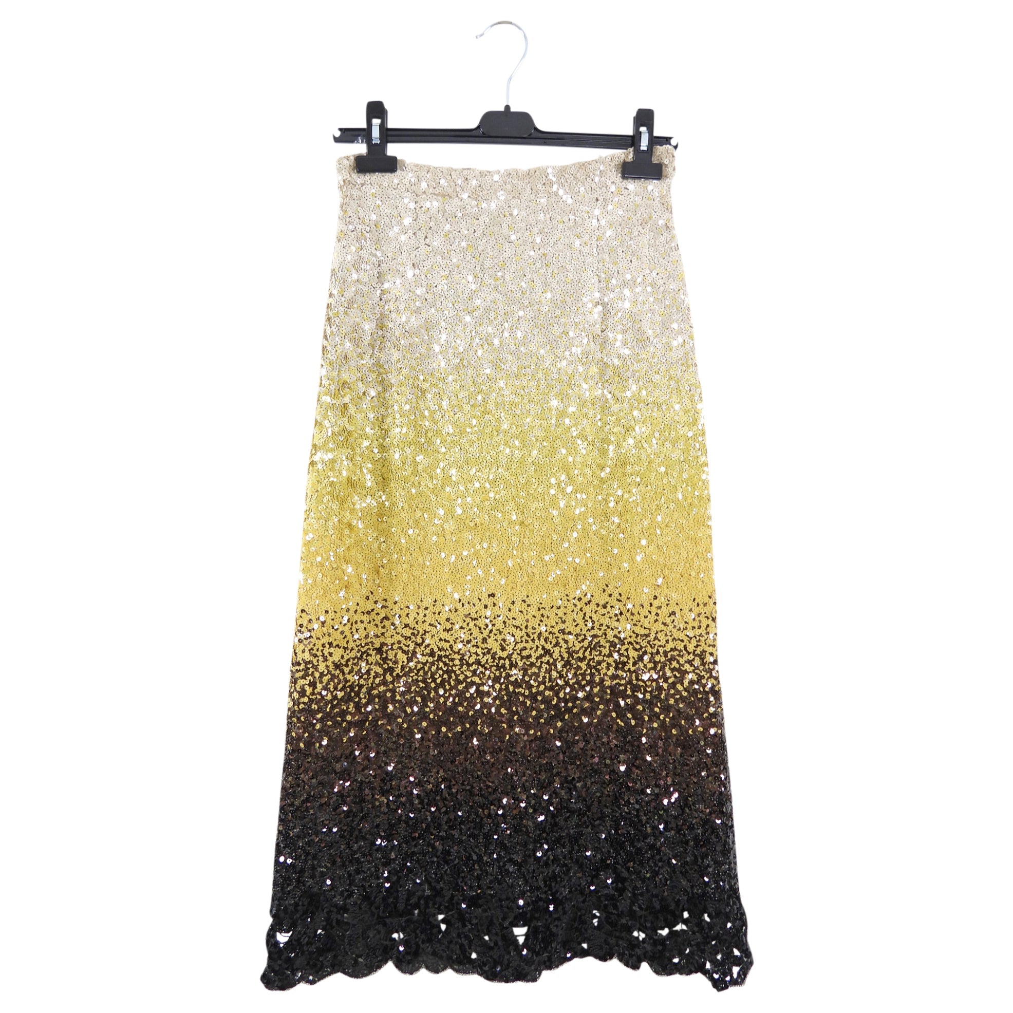 Ermanno Scervino Yellow to Black Ombre Sequin Long Skirt - IT44 / USA 8
