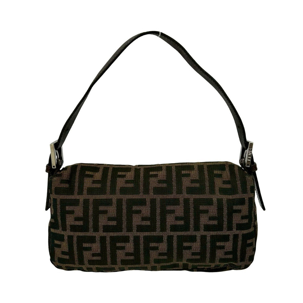 Fendi Mamma Baguette Canvas Leather Handbag