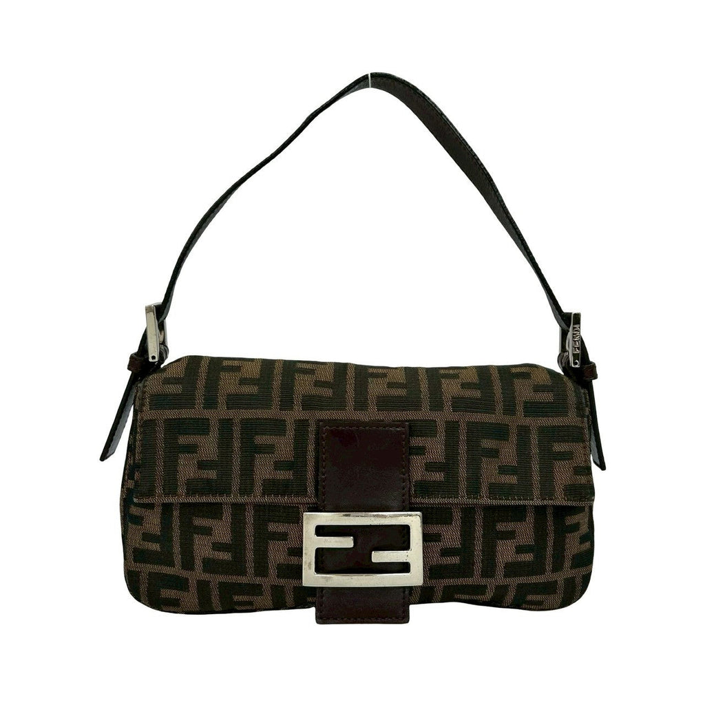 Fendi Mamma Baguette Canvas Leather Handbag