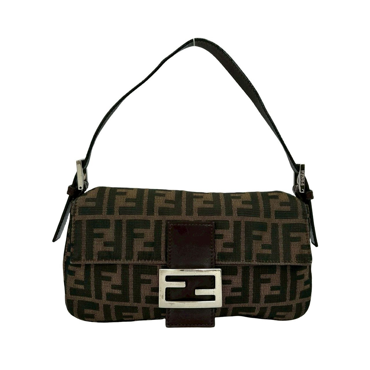 Fendi Mamma Baguette Canvas Leather Handbag