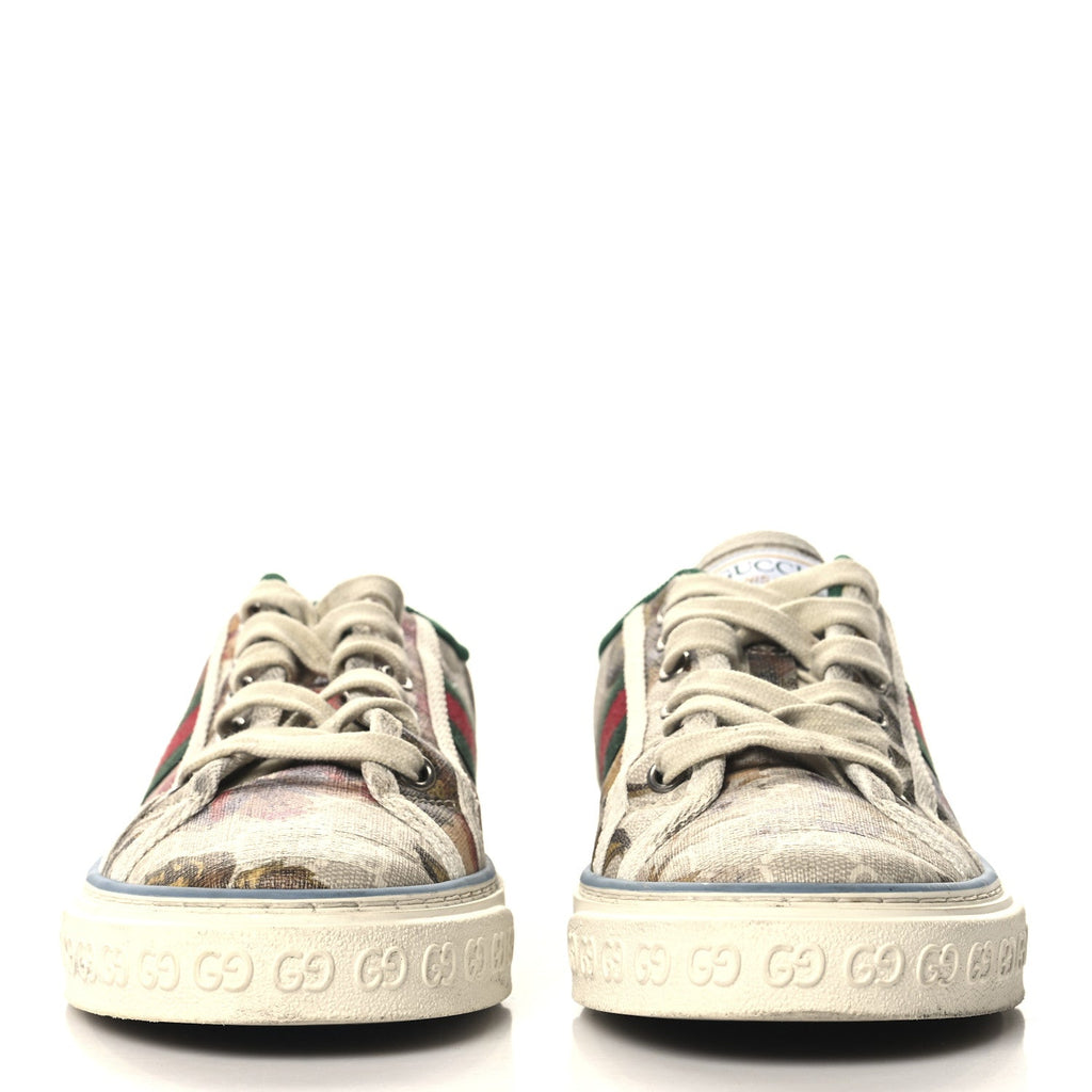 GG Supreme Monogram Water Flora Web Womens 1977 Tennis Sneakers 38.5 Beige Blue Multicolor Mystic White