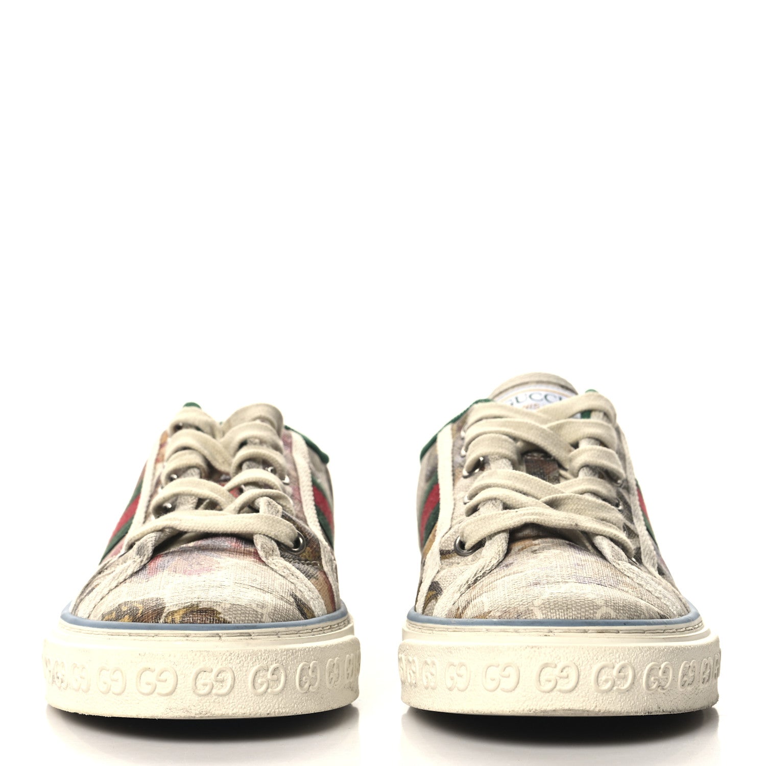 GG Supreme Monogram Water Flora Web Womens 1977 Tennis Sneakers 38.5 Beige Blue Multicolor Mystic White