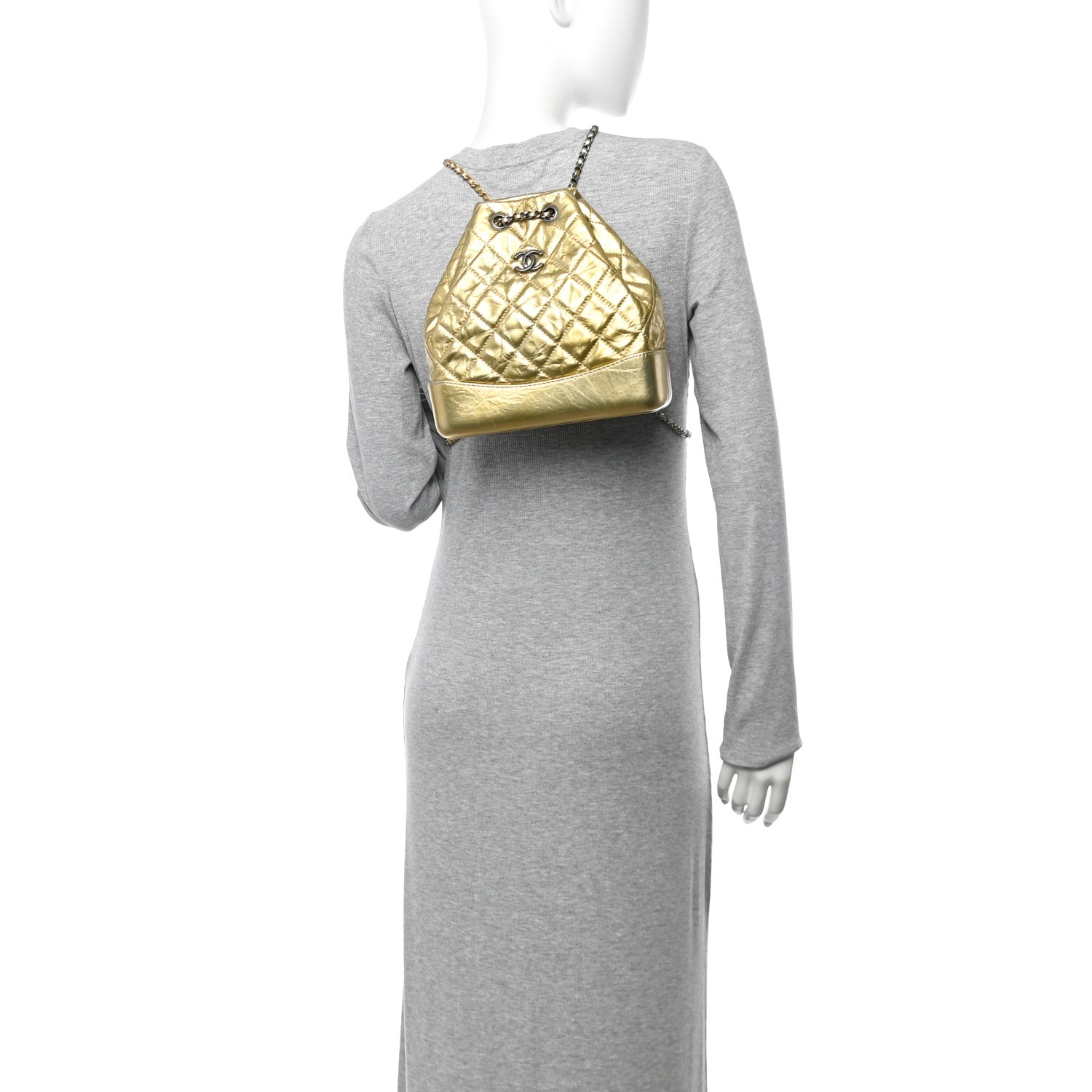 Metallic Lambskin Small Quilted Gabrielle Backpack Gold