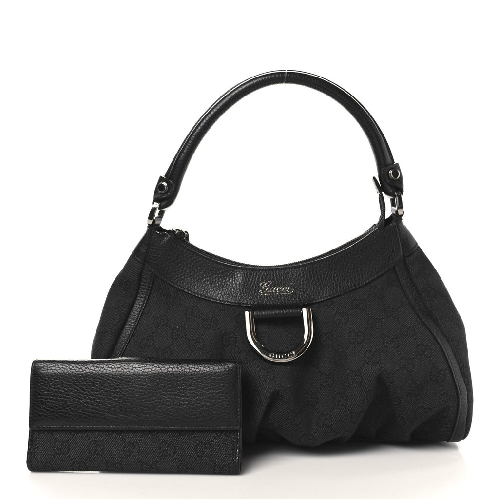 Monogram Medium D Gold Ring Hobo Black