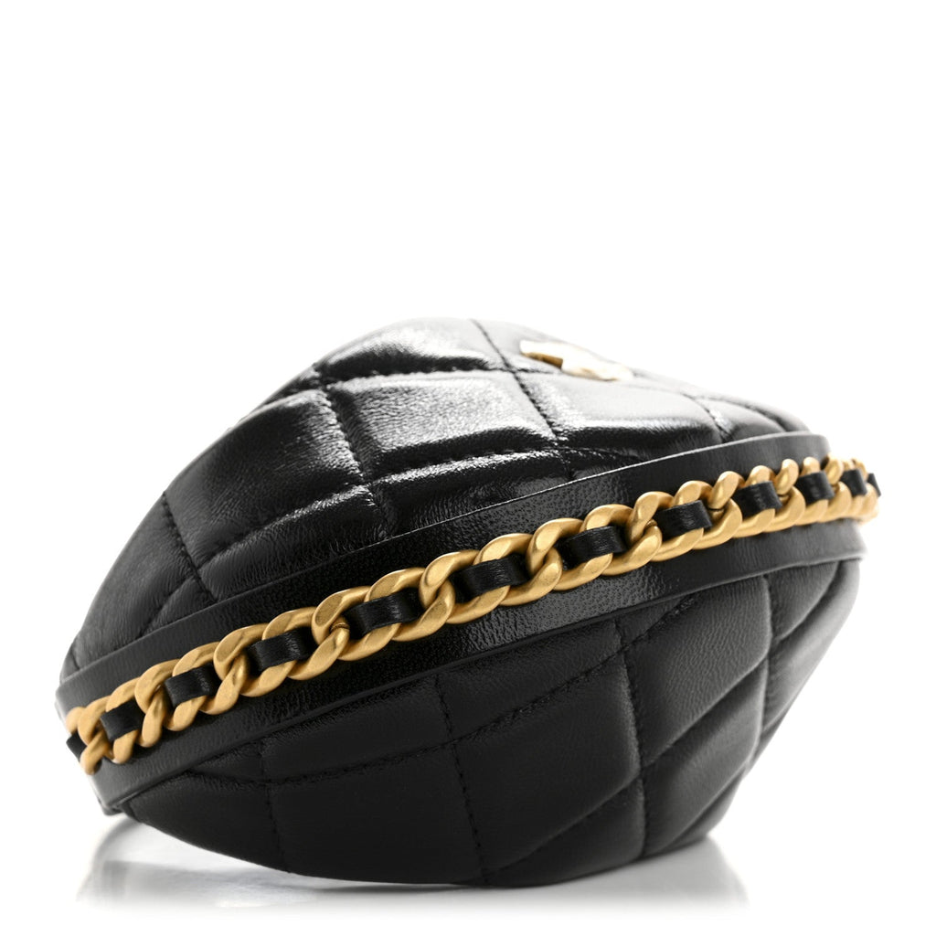 Shiny Crumpled Lambskin Quilted Chain Around Mini Pouch Black