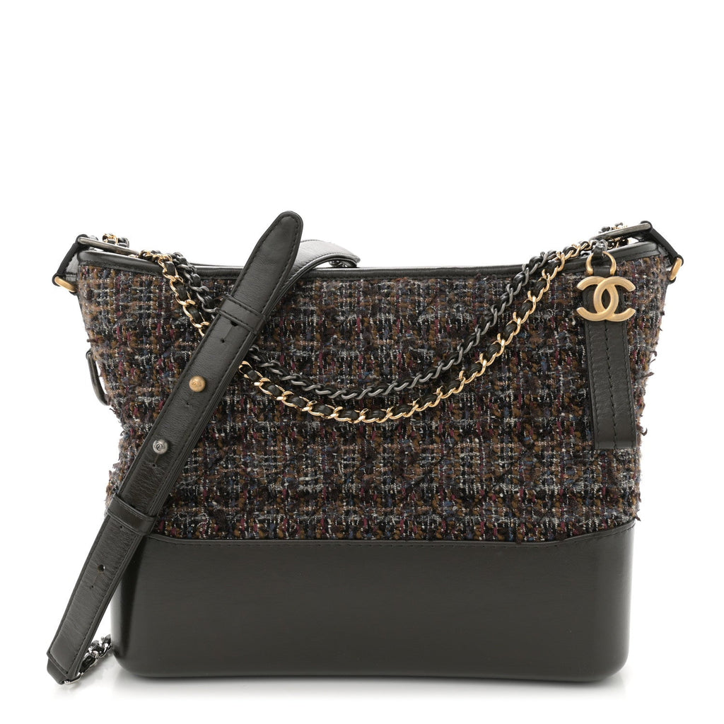 Tweed Calfskin Medium Gabrielle Hobo Brown