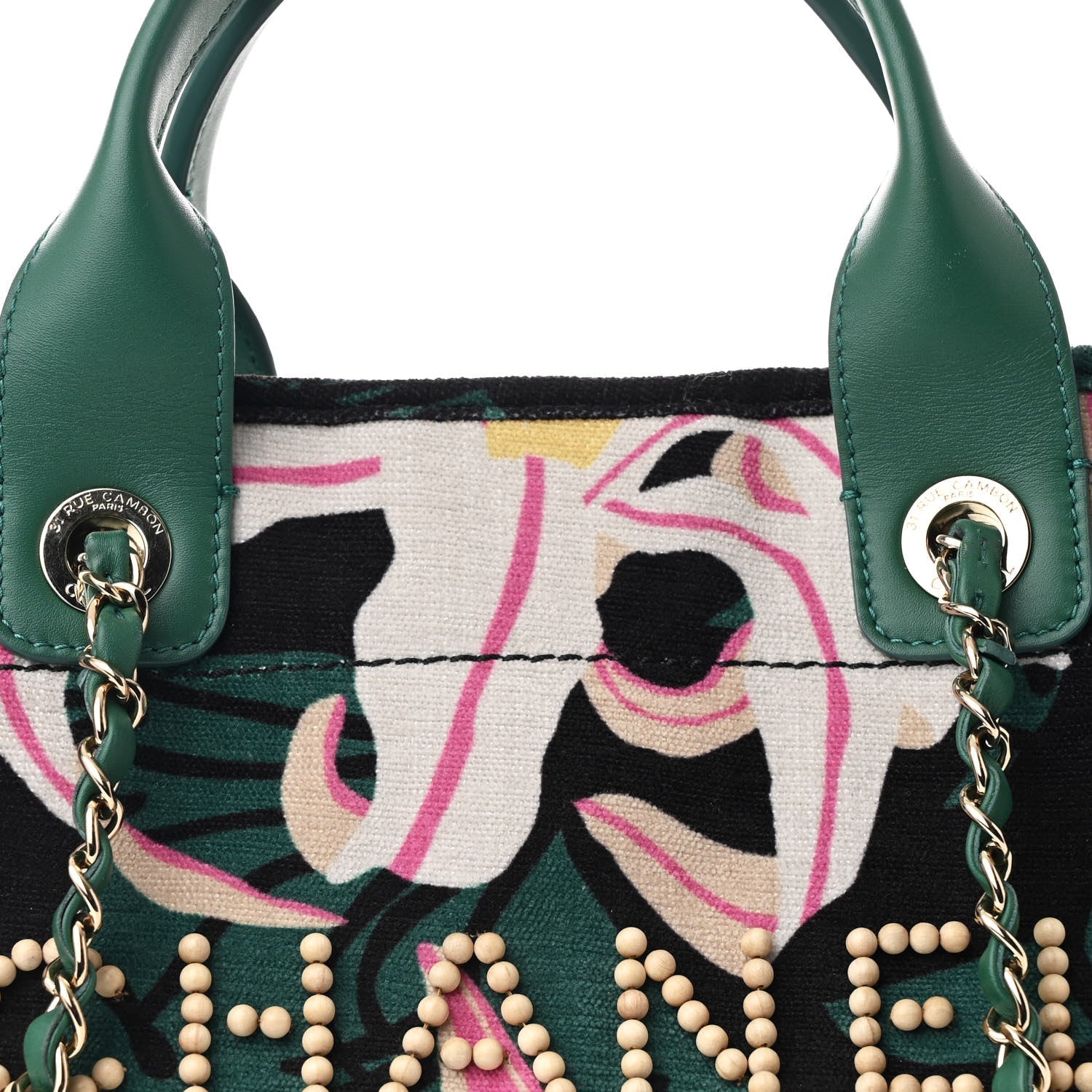 Velvet Calfskin Beaded Small Deauville Tote Pink Green Black