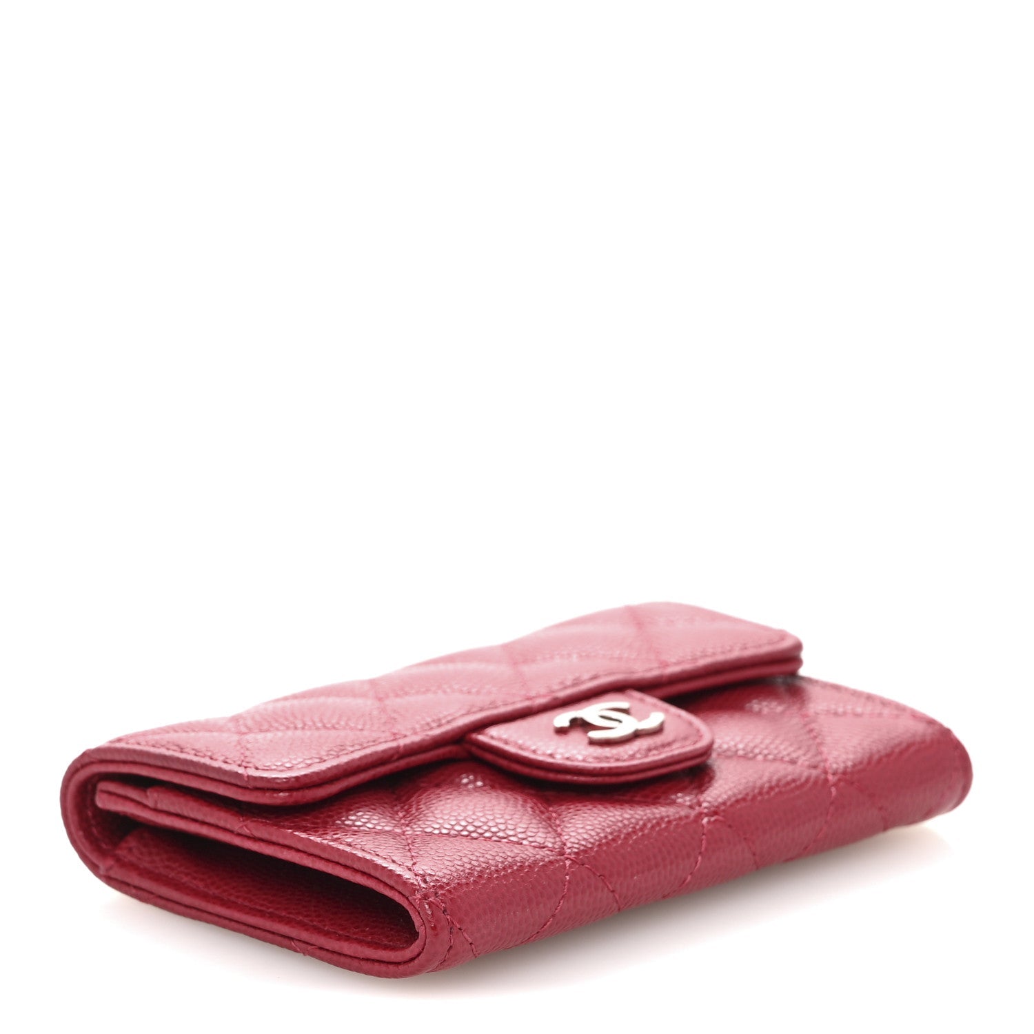 Caviar Quilted Flap  Holder Wallet Dark Pink