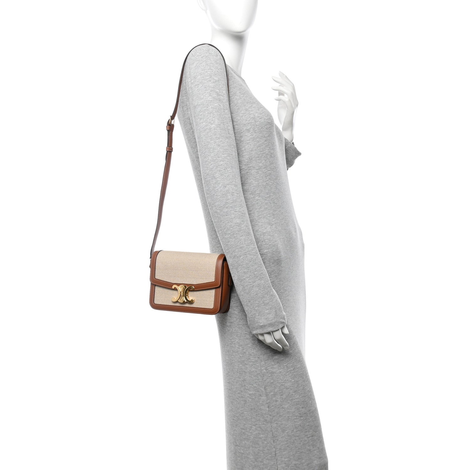 Canvas Calfskin Triomphe Medium Triomphe Bag Natural Tan