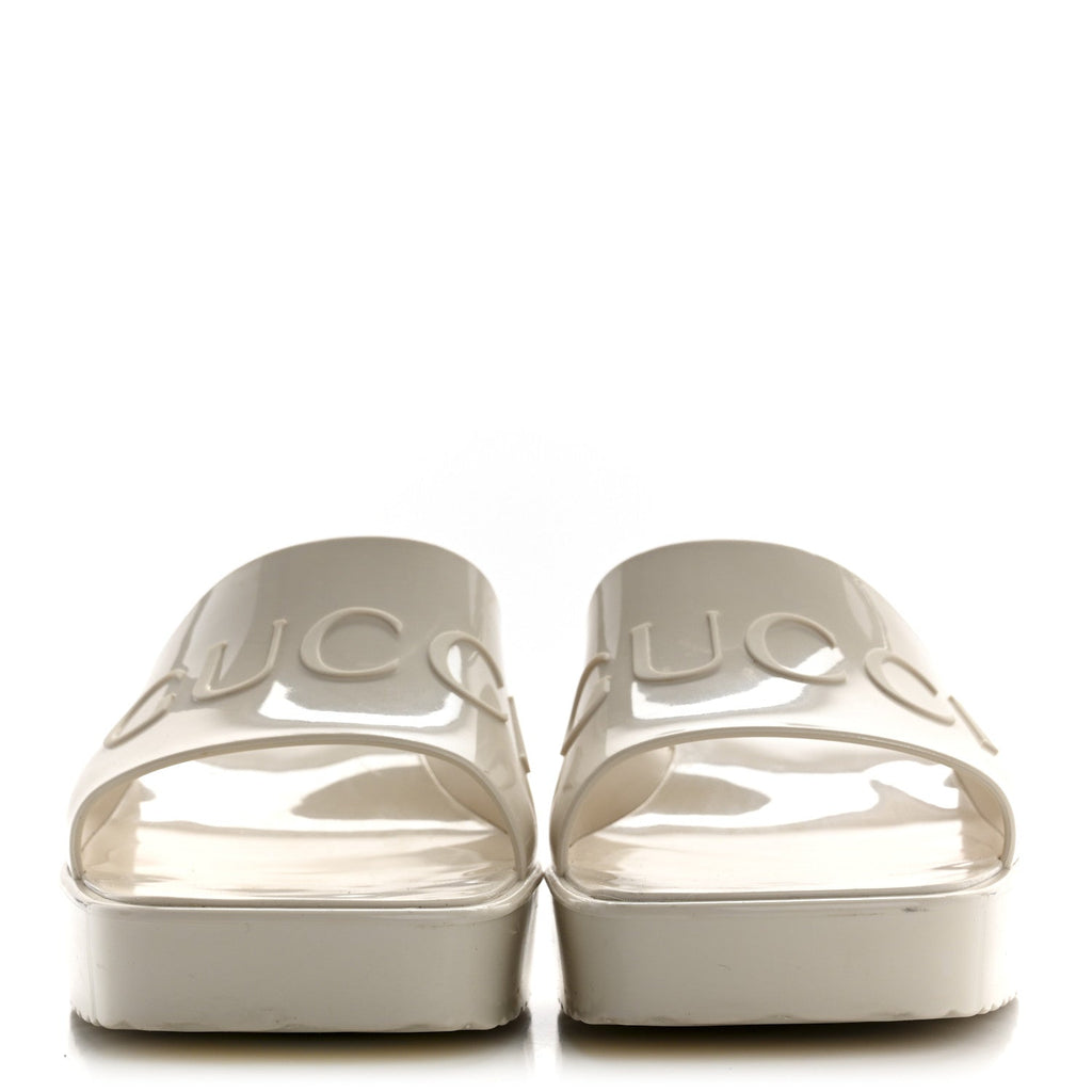Rubber Gucci Logo Womens Platform 20/60mm Slide Sandals 38 Mystic White