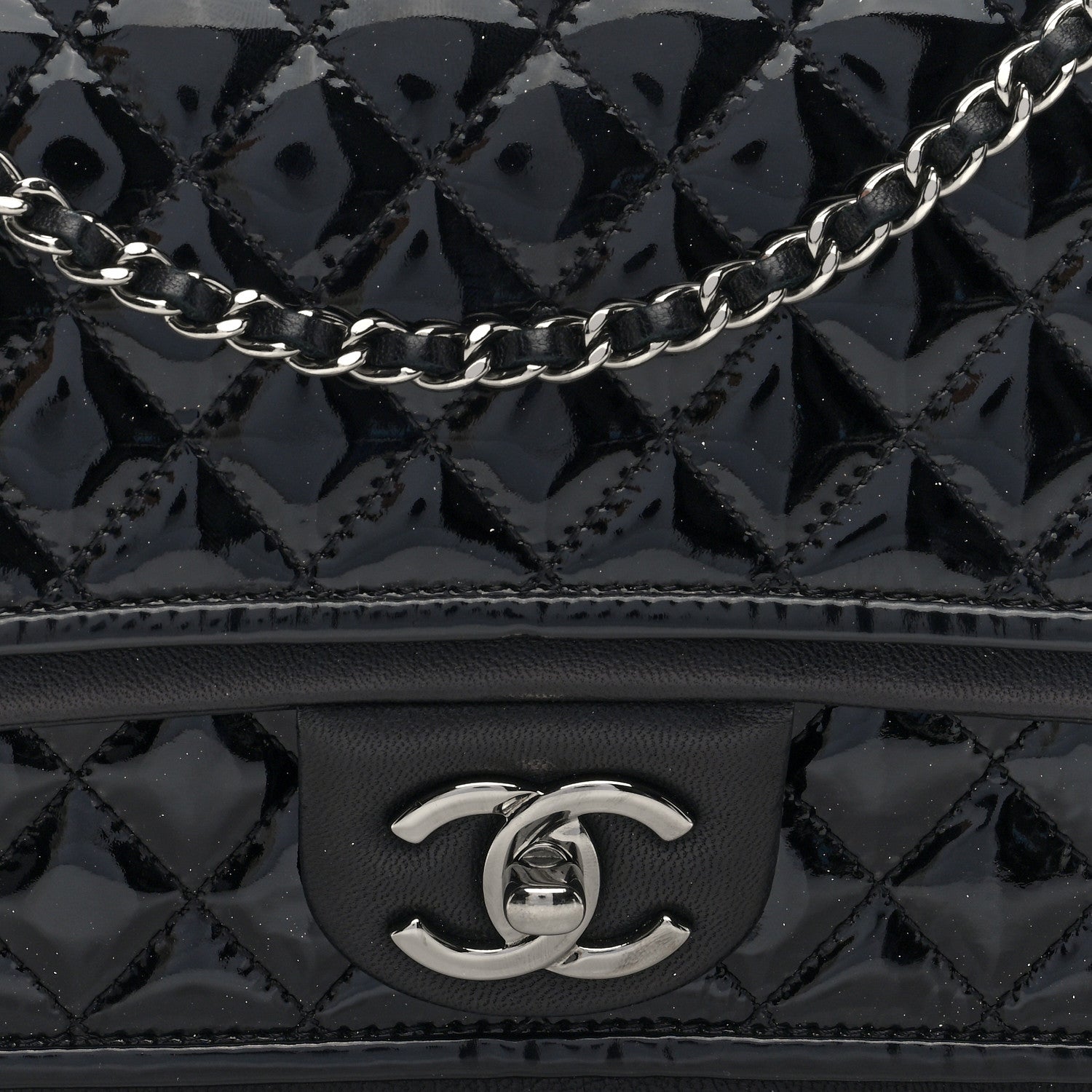 Patent Quilted Classic Twist Flap Bag Black
