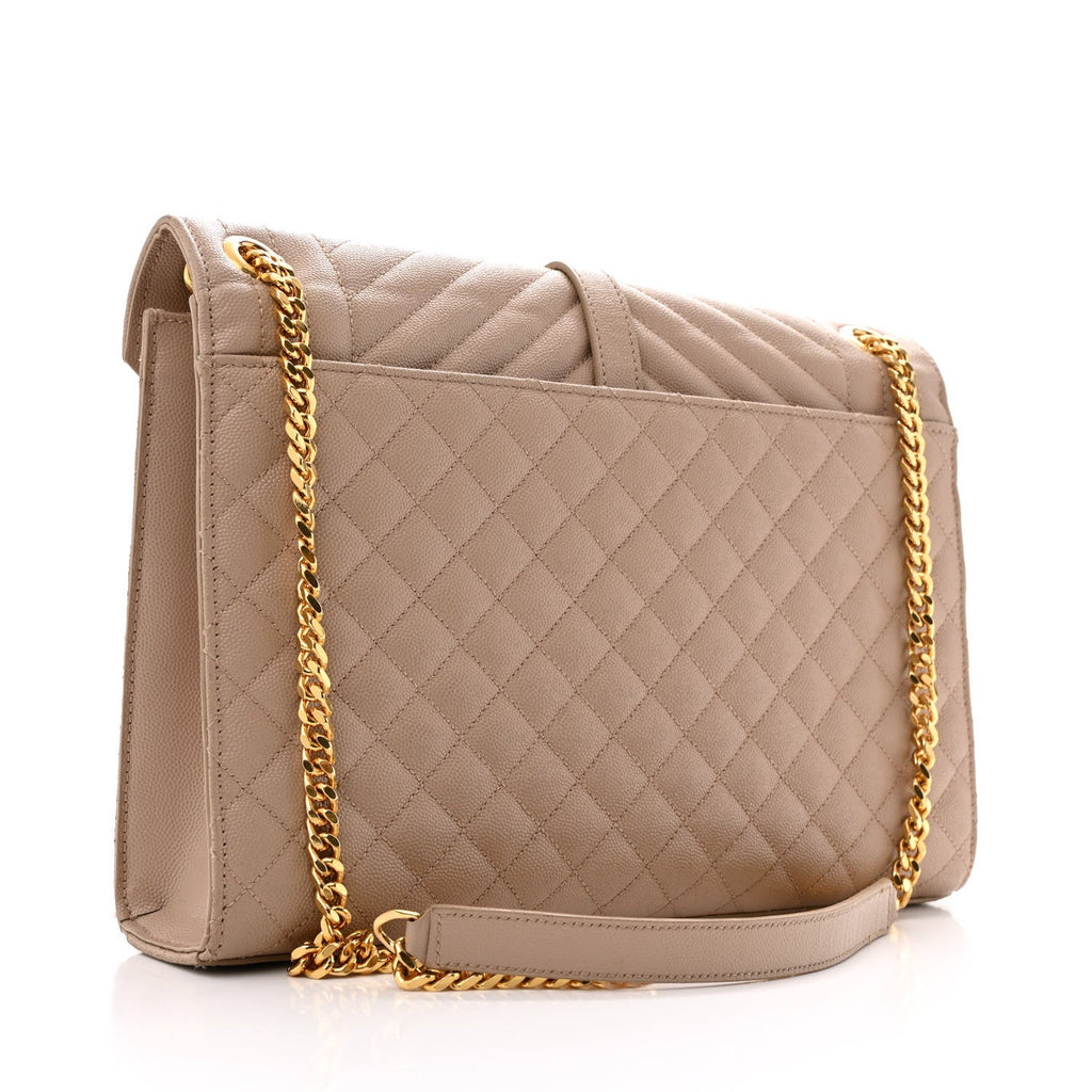 Grain De Poudre Mixed Matelasse Large Triquilt Monogram Satchel Dark Beige