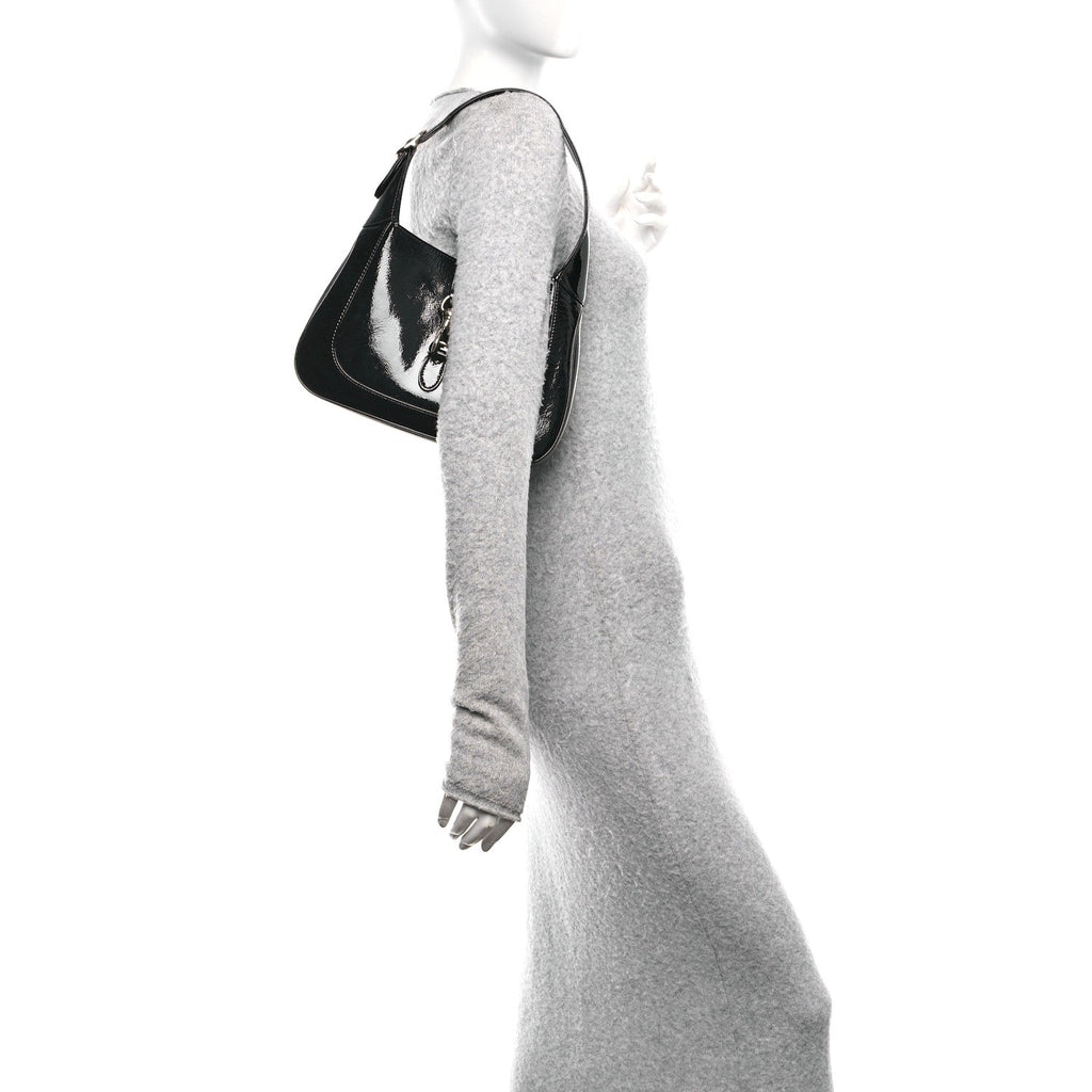 Patent Calfskin Small Jackie Shoulder Bag Black