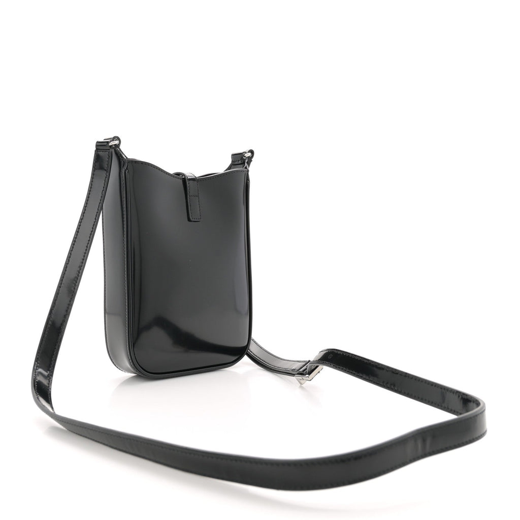 Patent Calfskin Mini Le 5 A 7 Vertical Hobo Black