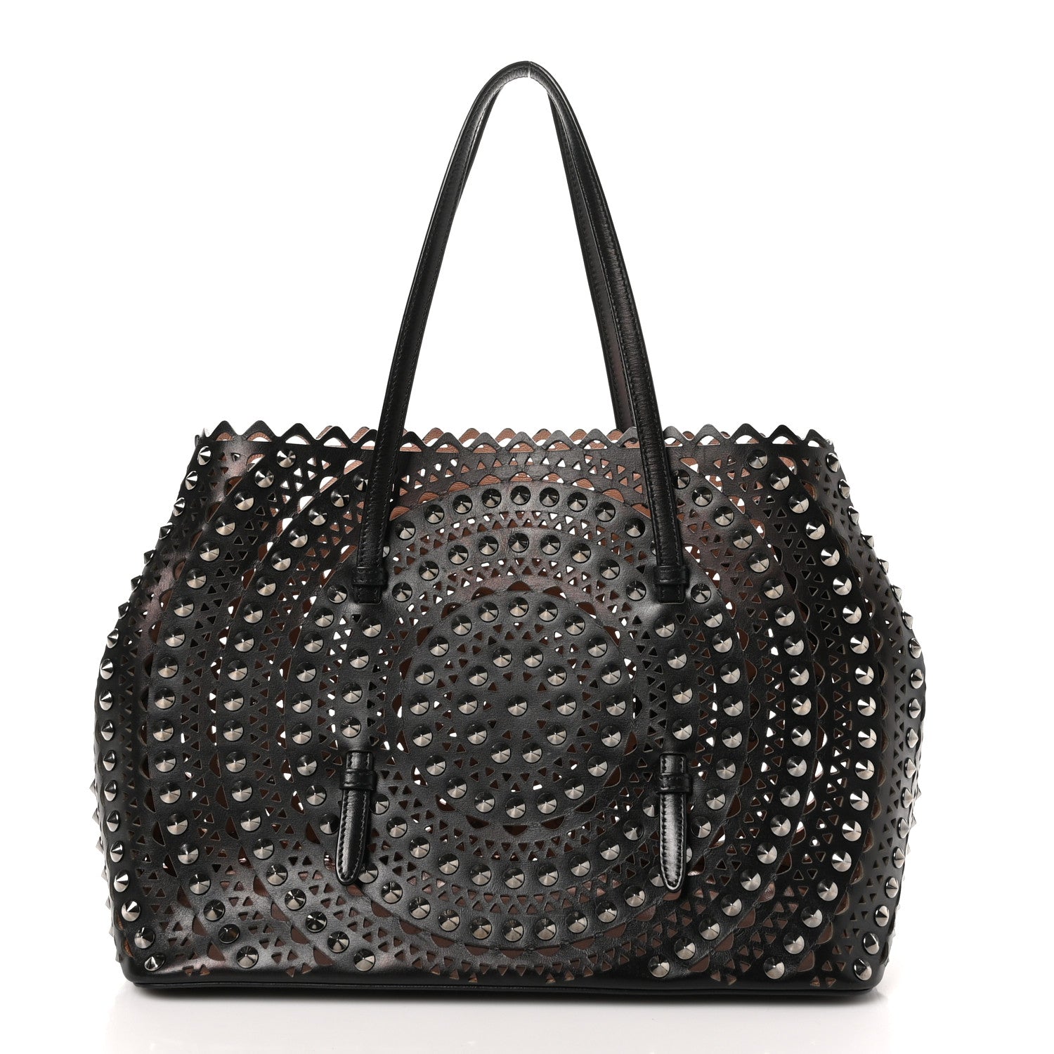 Calfskin Laser Cut Studded Mina 32 Tote Tote Black