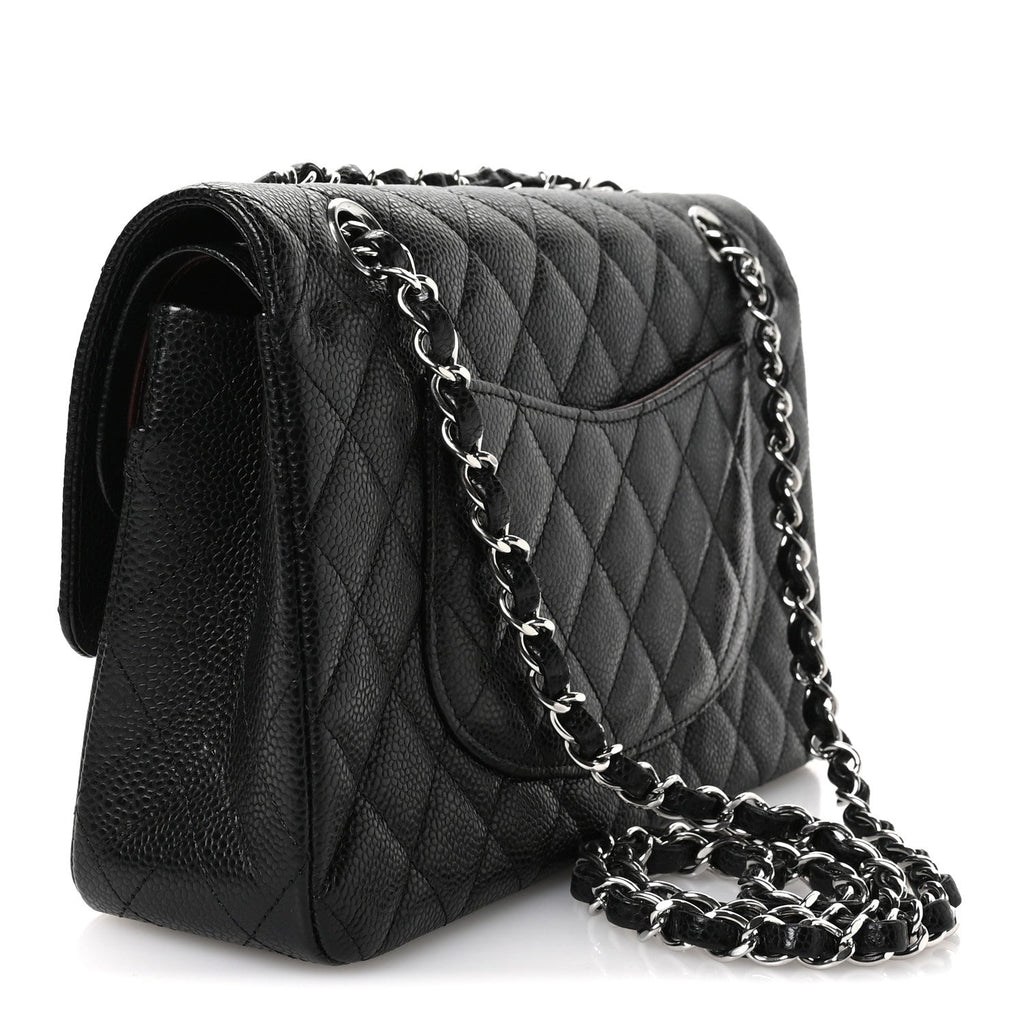 Caviar Quilted Medium Double Flap Black