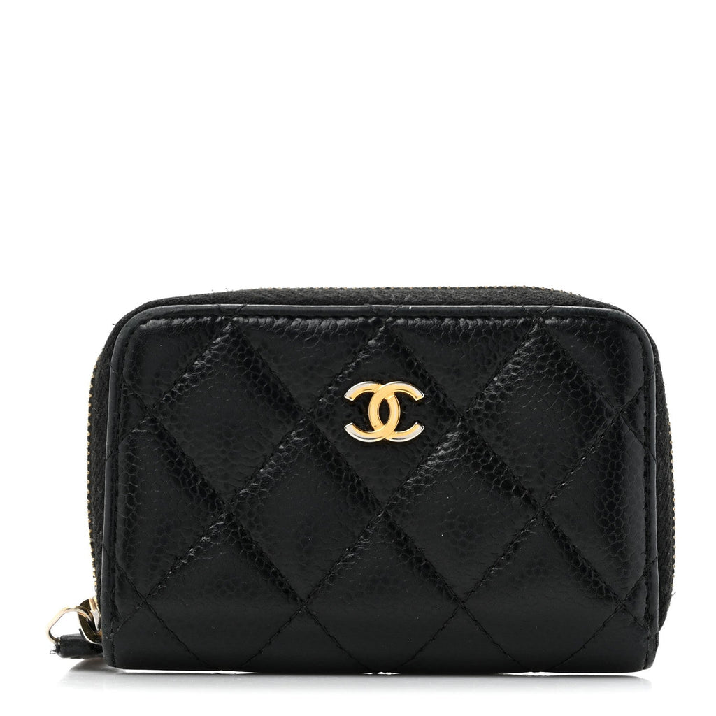 Caviar Quilted Zip Coin Purse Black