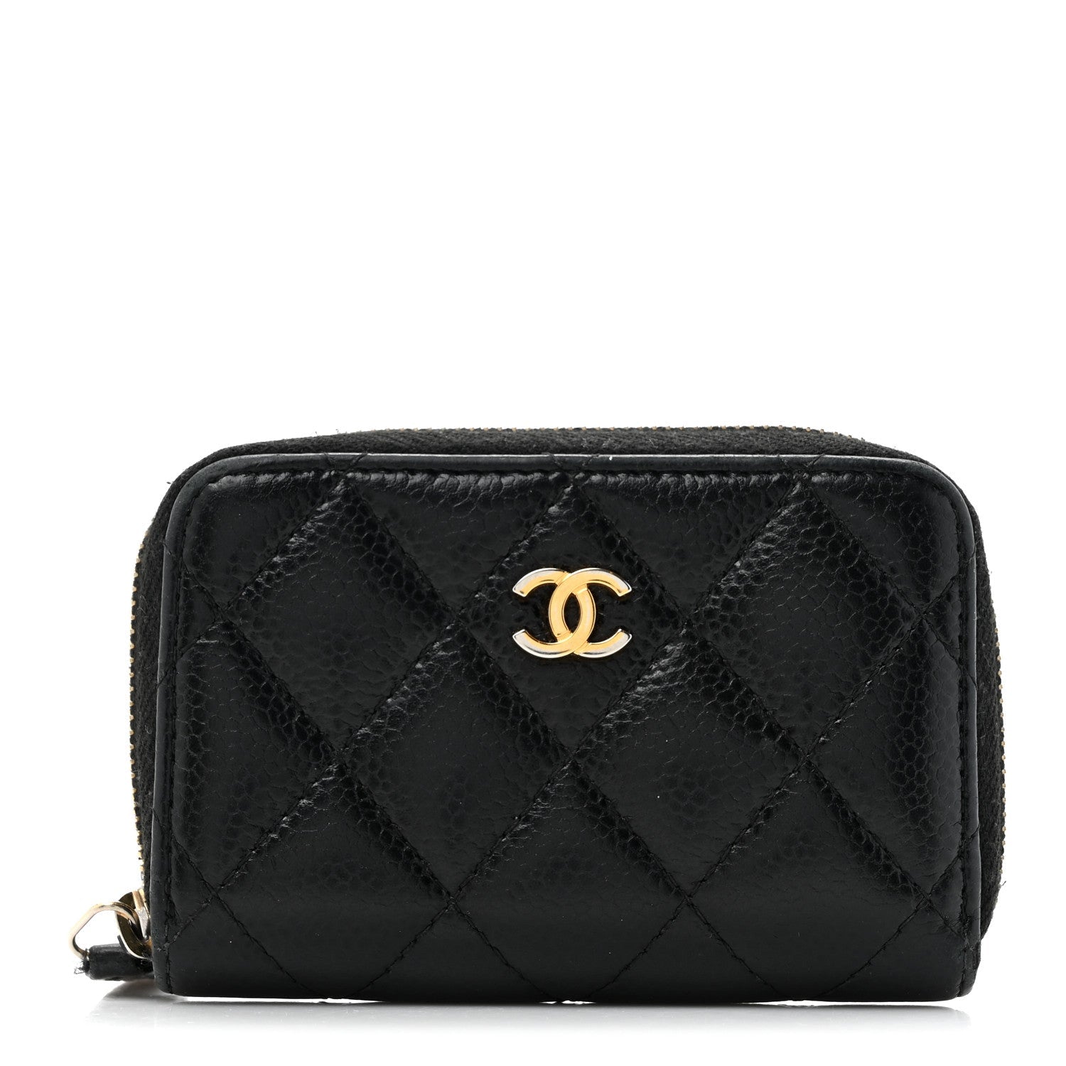 Caviar Quilted Zip Coin Purse Black